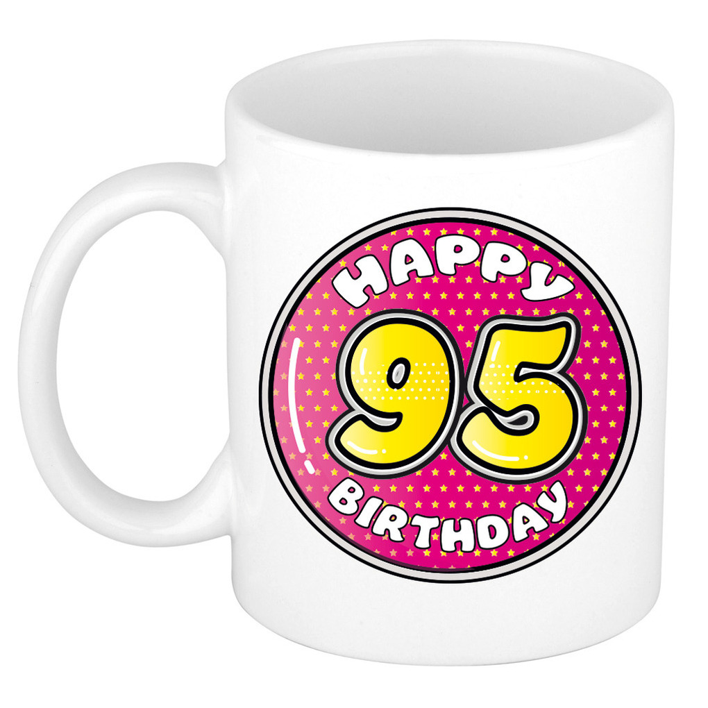 Verjaardag cadeau mok - 95 jaar - roze - 300 ml - keramiek -