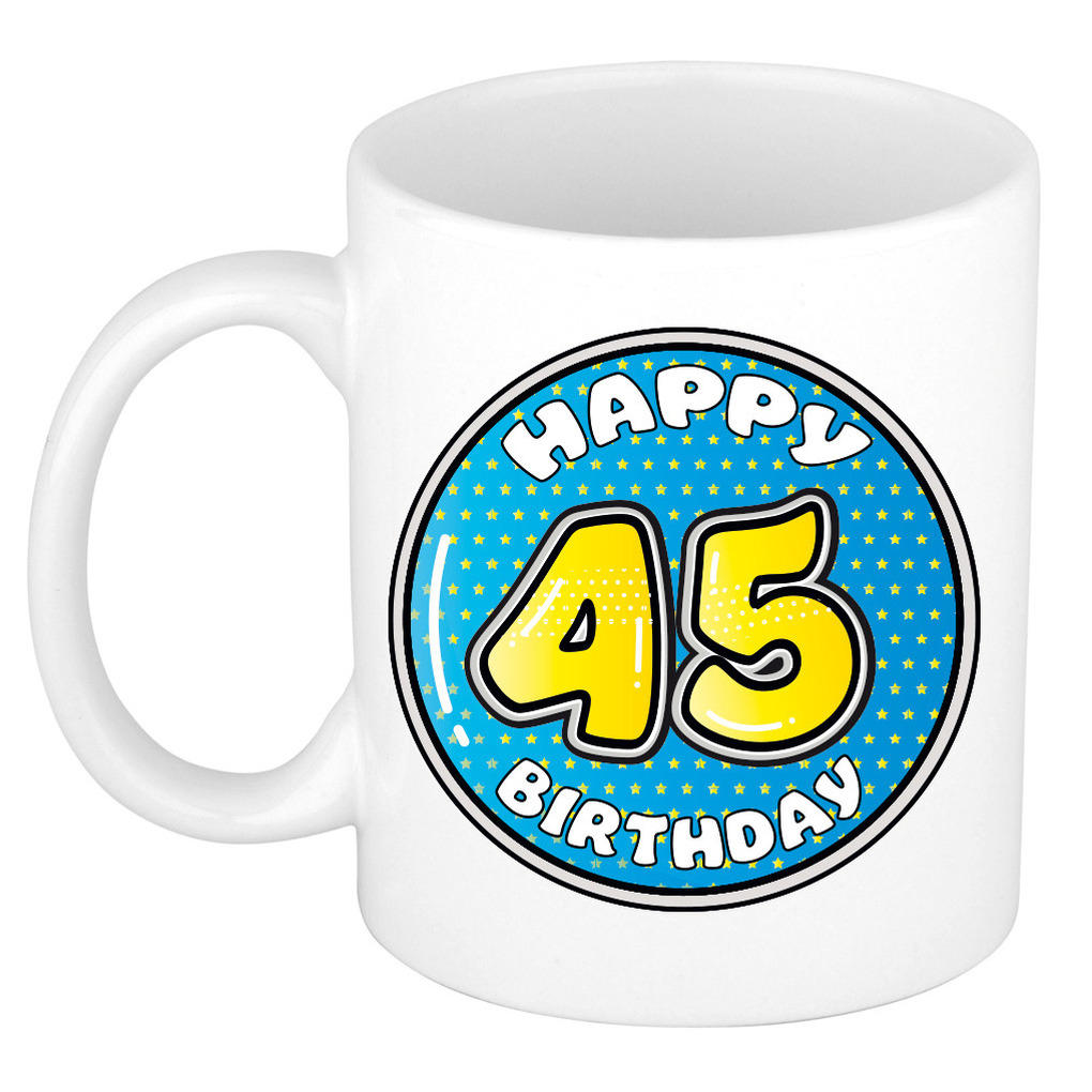 Verjaardag cadeau mok - 45 jaar - blauw - 300 ml - keramiek -