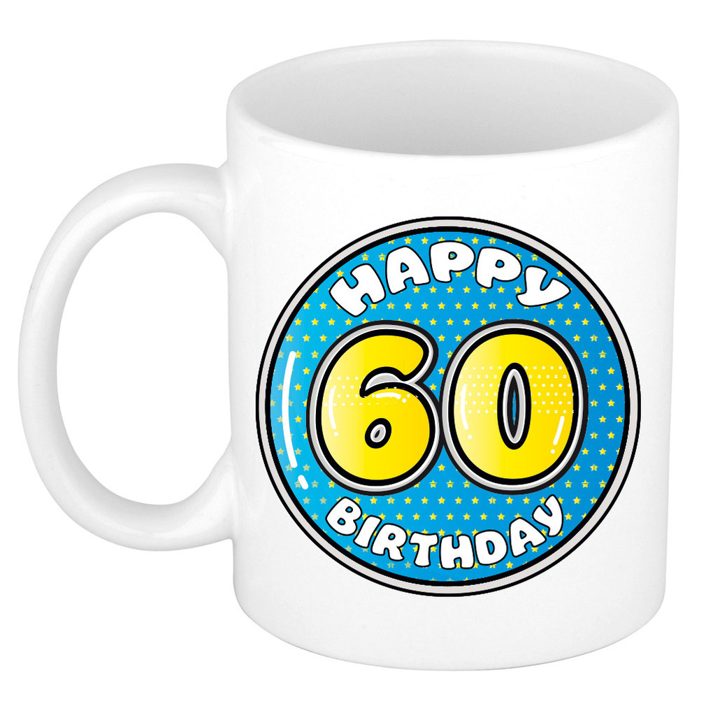 Verjaardag cadeau mok - 60 jaar - blauw - 300 ml - keramiek -