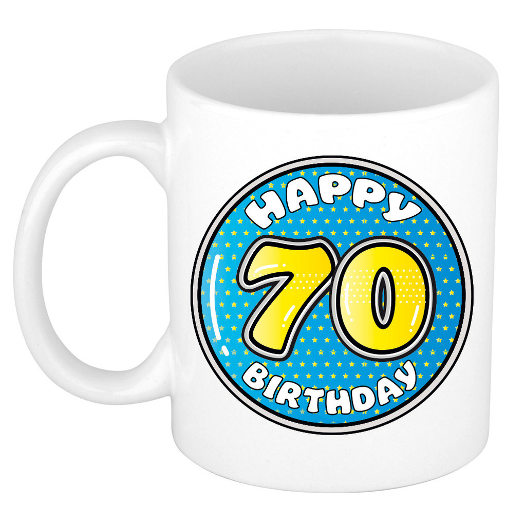 Verjaardag cadeau mok - 70 jaar - blauw - 300 ml - keramiek -