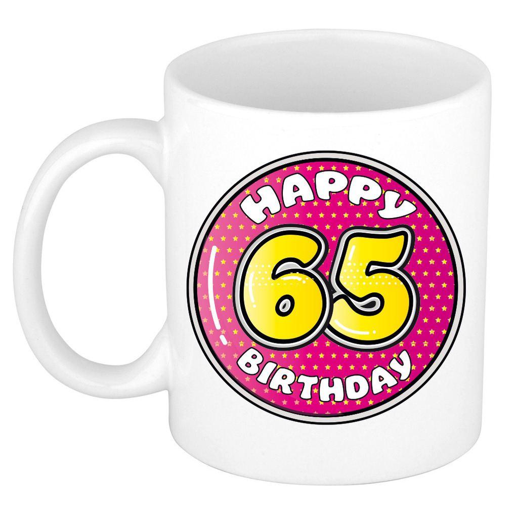 Verjaardag cadeau mok - 65 jaar - roze - 300 ml - keramiek -