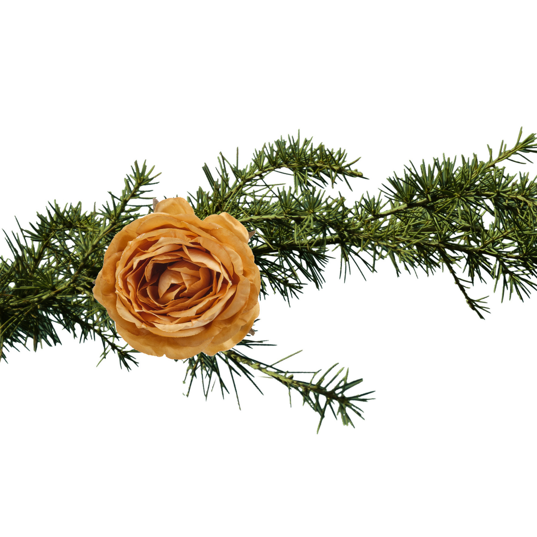 Kerstboomversiering bloem roos - 2x - op clip - goud - 9 cm - kunststof -