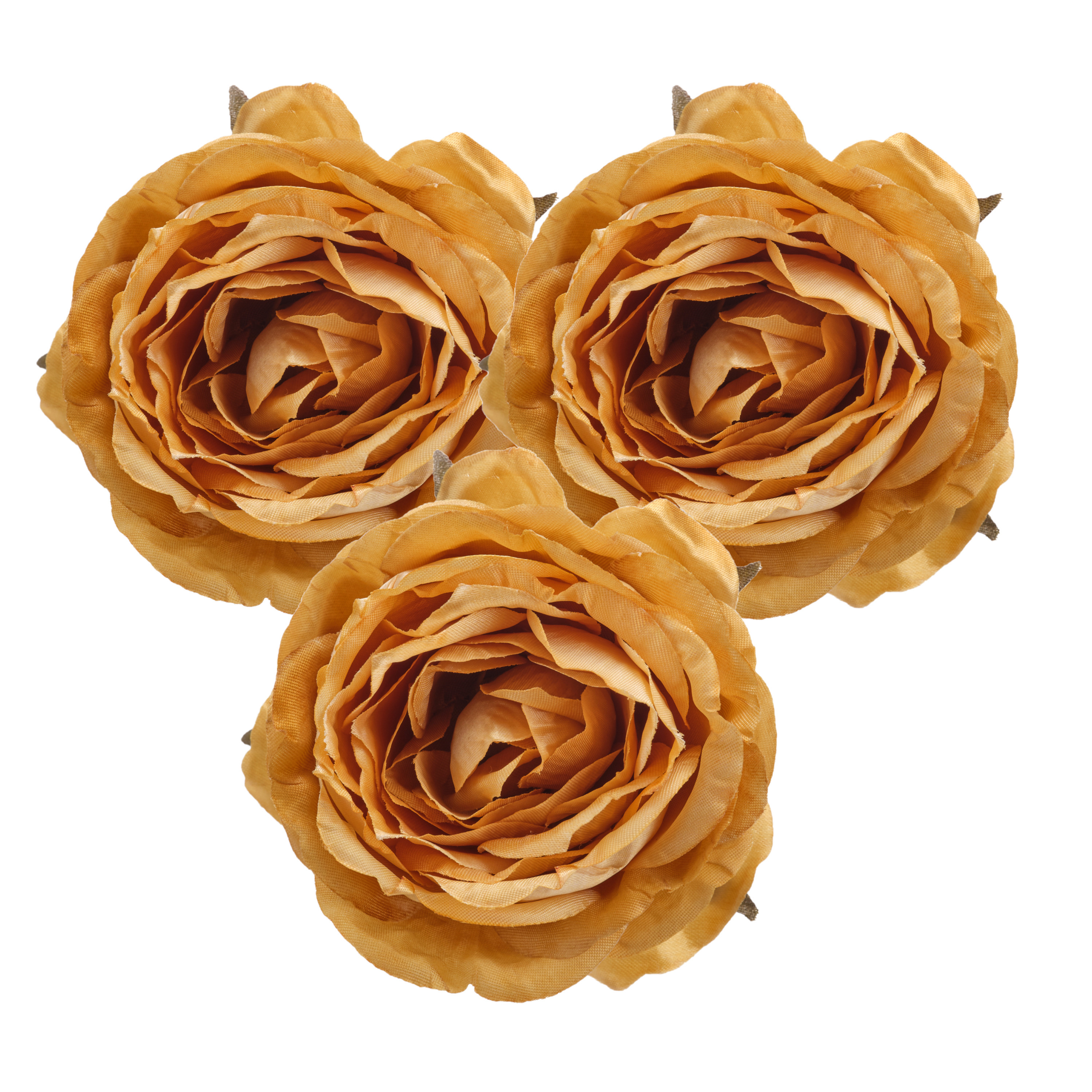 Kerstboomversiering bloem roos - 3x - op clip - goud - 9 cm - kunststof -