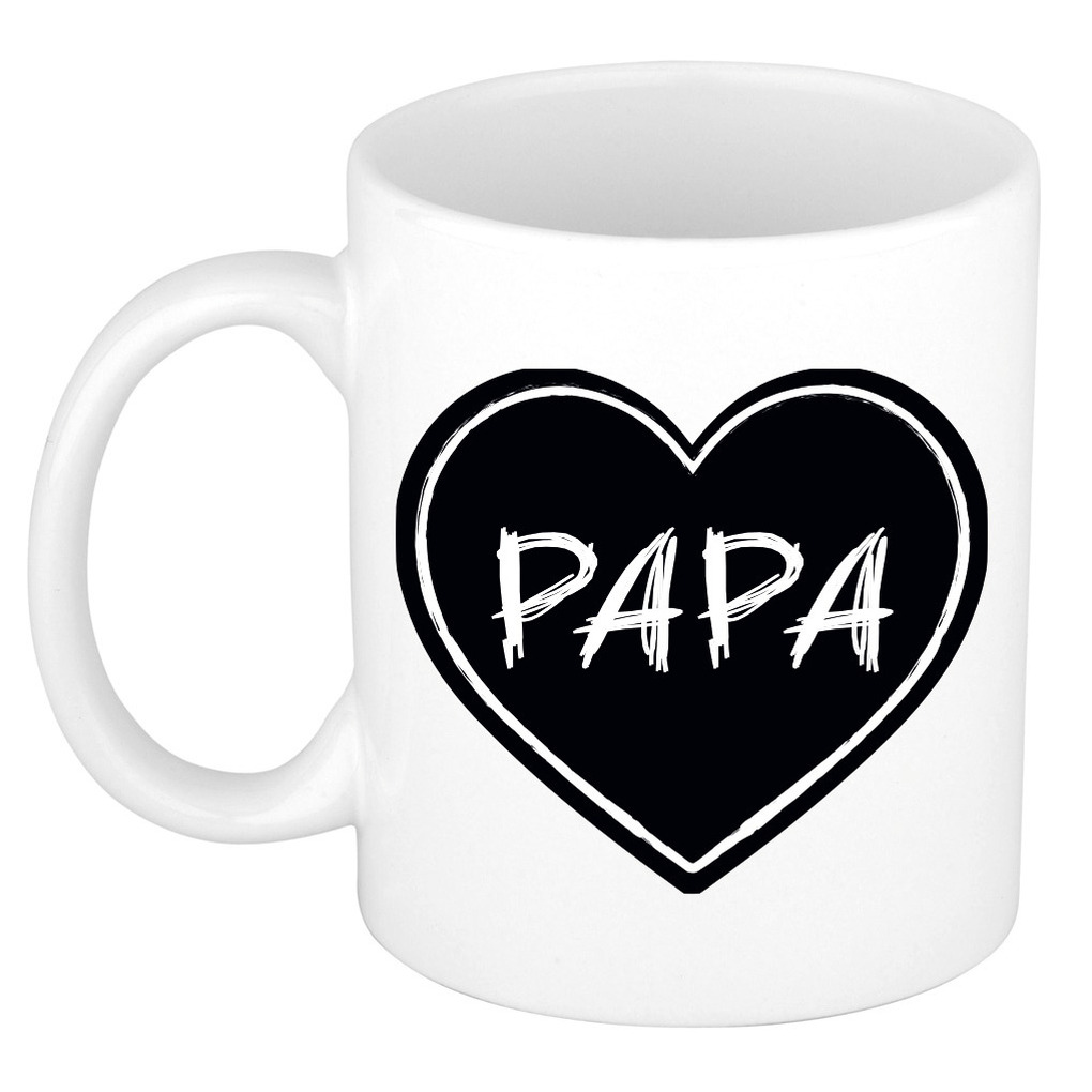 Liefste papa verjaardag cadeau mok - zwart krijtbord hartje - 300 ml - Keramiek - vaderdag -