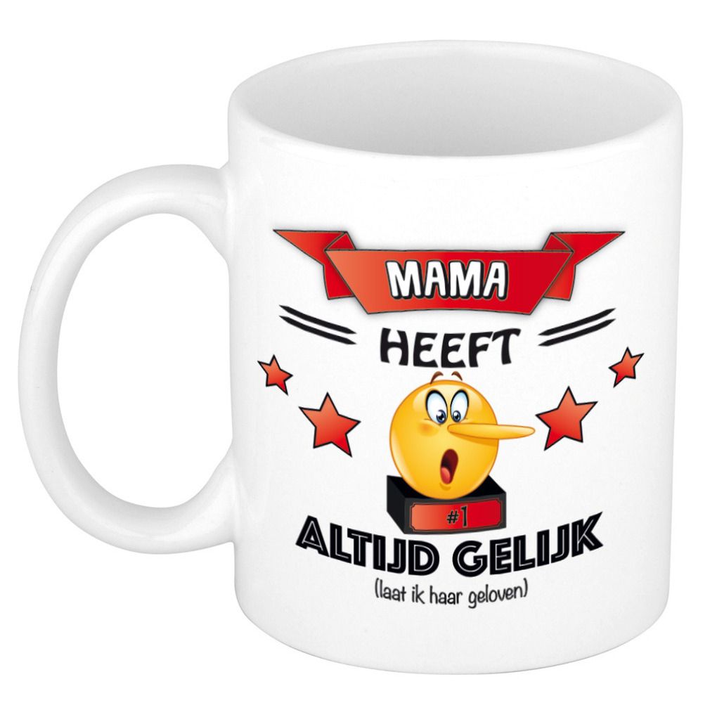 Moeder/mama cadeau mok - altijd gelijk - rood - 300 ml - moederdag/verjaardag -