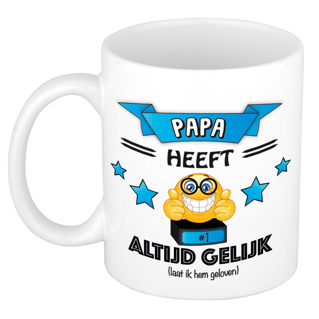 Vader/papa cadeau mok - altijd gelijk - blauw - 300 ml - vaderdag/verjaardag -