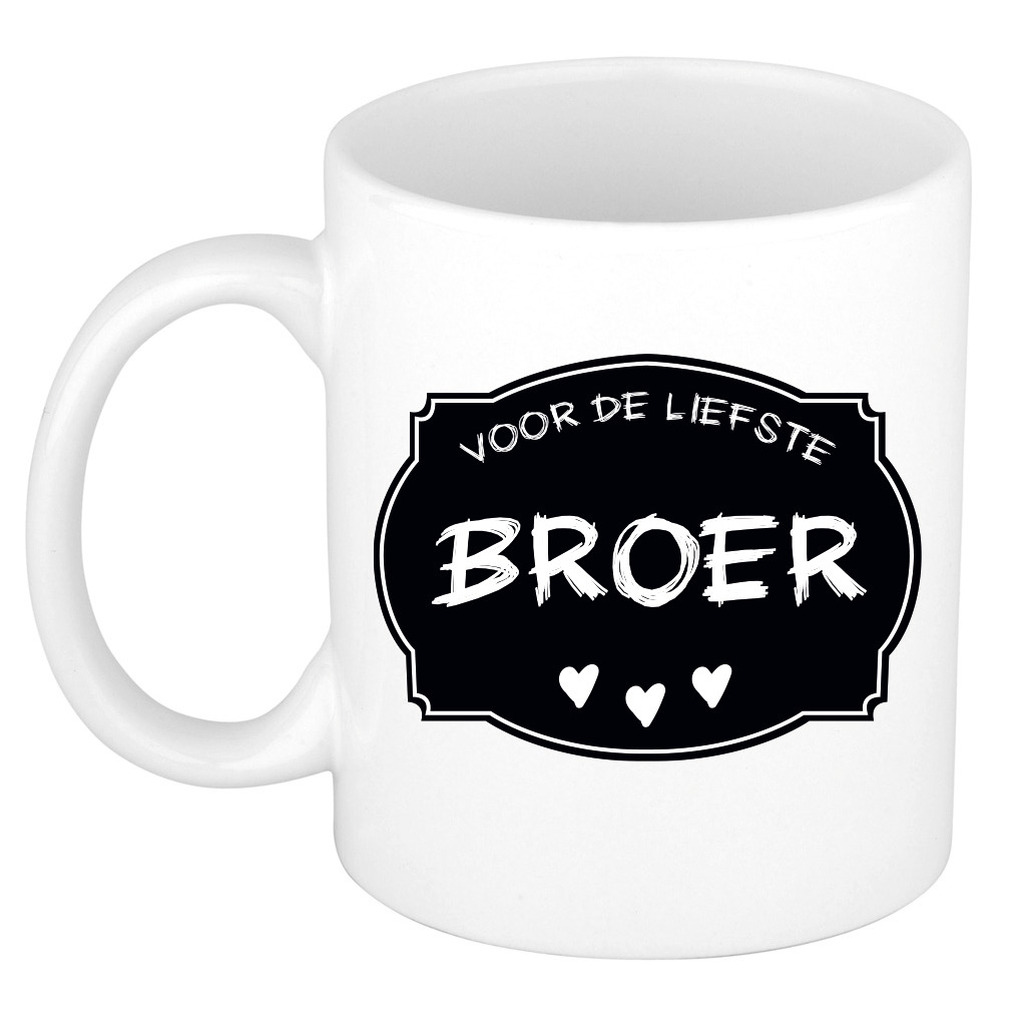 Liefste broer verjaardag cadeau mok - zwart krijtbord - 300 ml - Keramiek - broer/zussen dag -