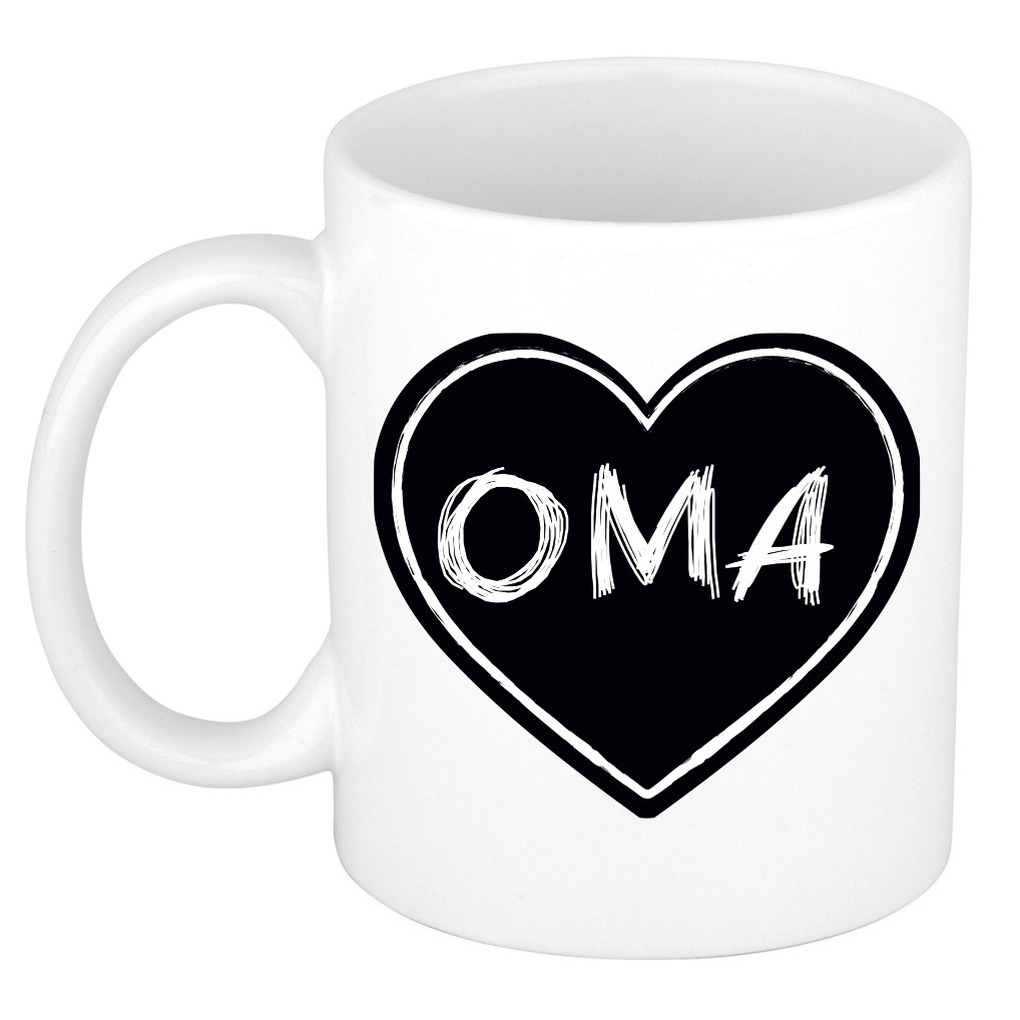 Liefste oma verjaardag cadeau mok - zwart krijtbord hartje - 300 ml - Keramiek - opa/oma dag -