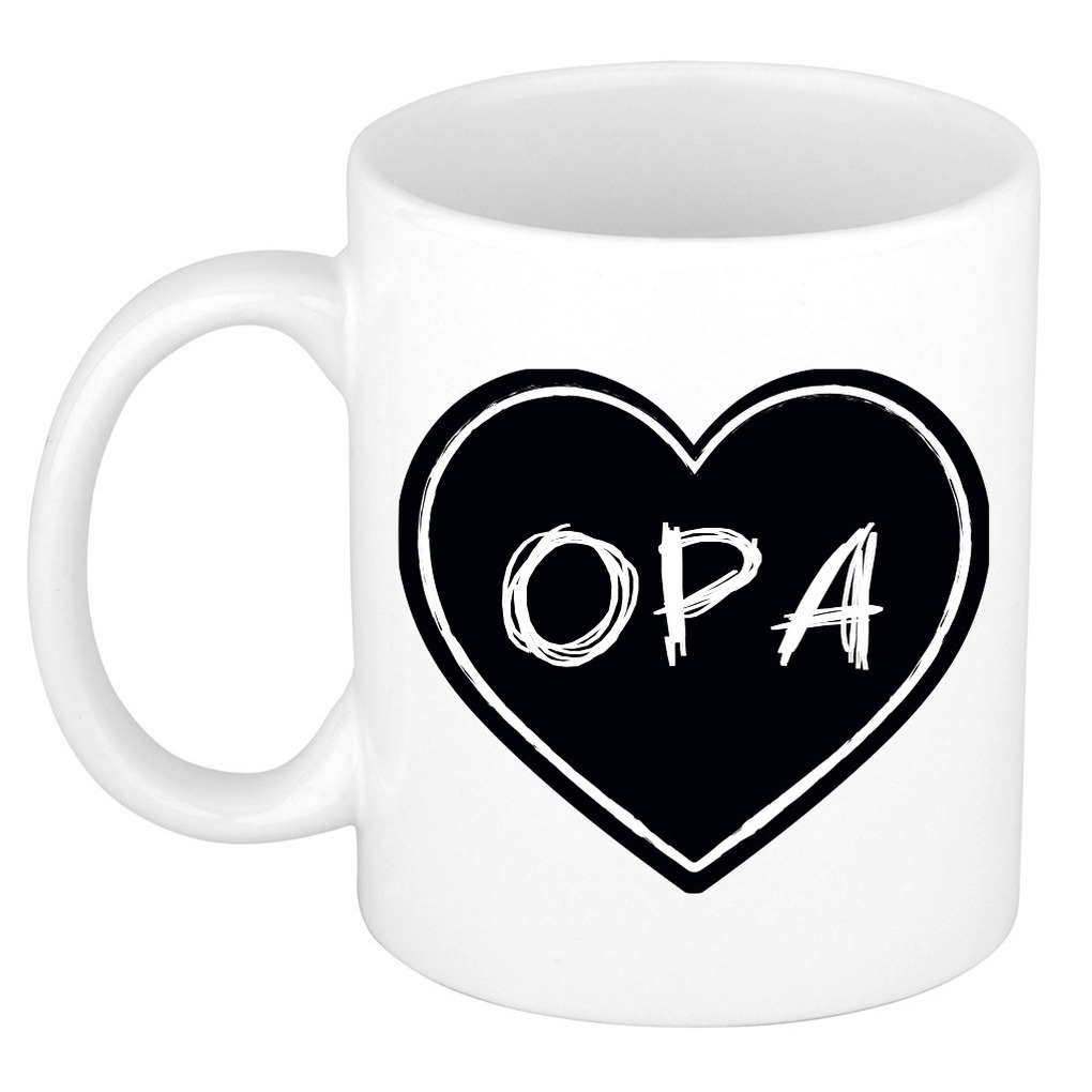 Liefste opa verjaardag cadeau mok - zwart krijtbord hartje - 300 ml - Keramiek - opa/oma dag -