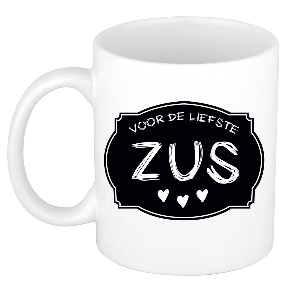 Liefste zus verjaardag cadeau mok - zwart krijtbord - 300 ml - Keramiek - broer/zussen dag -