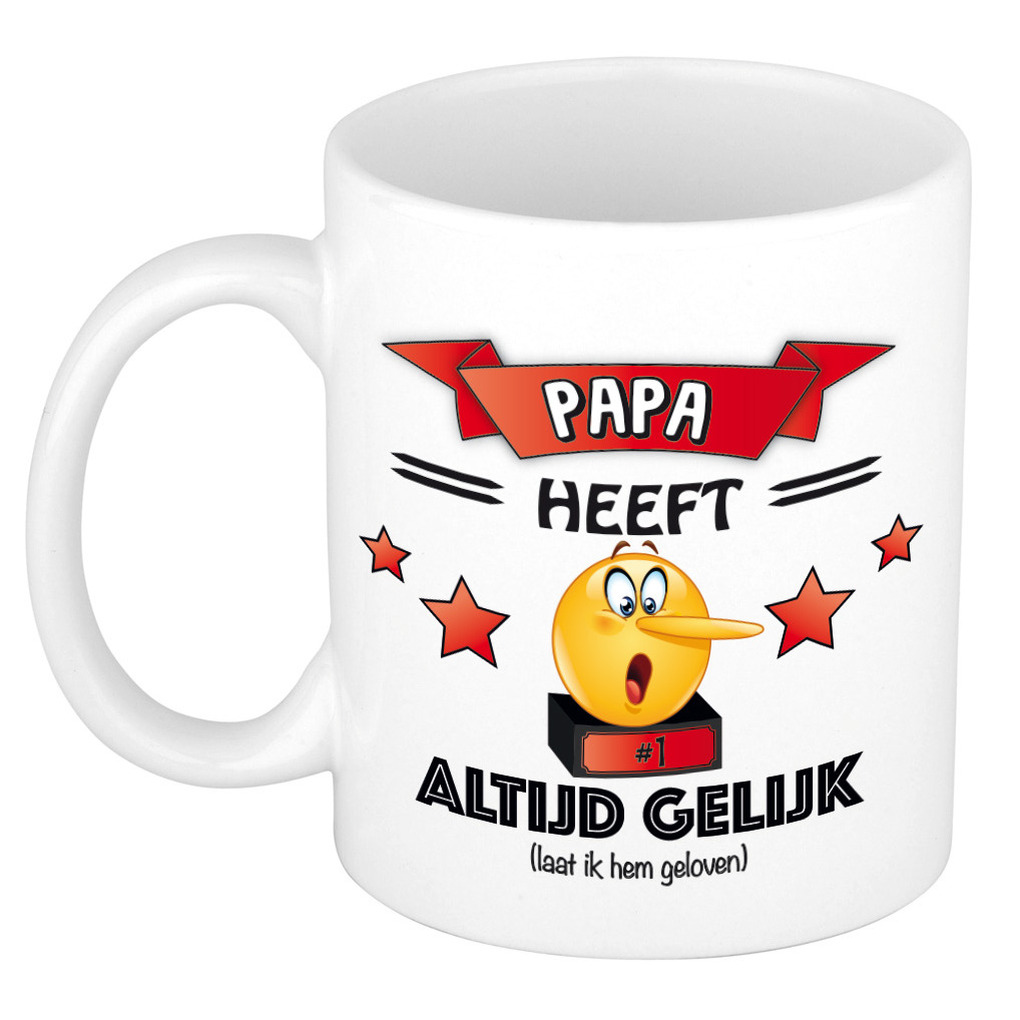 Vader/papa cadeau mok - altijd gelijk - rood - 300 ml - vaderdag/verjaardag -