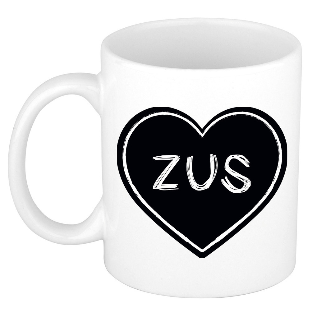 Liefste zus verjaardag cadeau mok - zwart krijtbord hartje - 300 ml - Keramiek - broer/zussen dag -