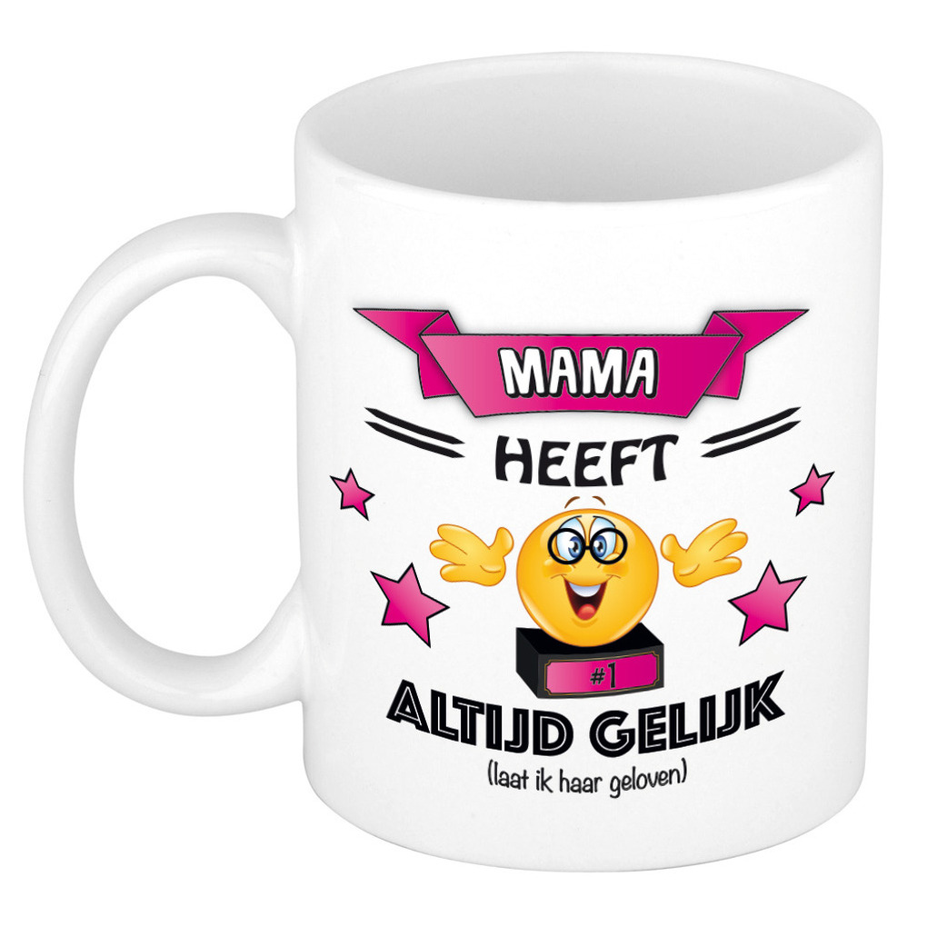 Moeder/mama cadeau mok - altijd gelijk - roze - 300 ml - moederdag/verjaardag -