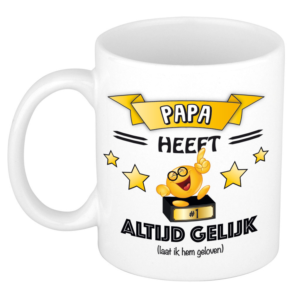 Vader/papa cadeau mok - altijd gelijk - goud - 300 ml - vaderdag/verjaardag -