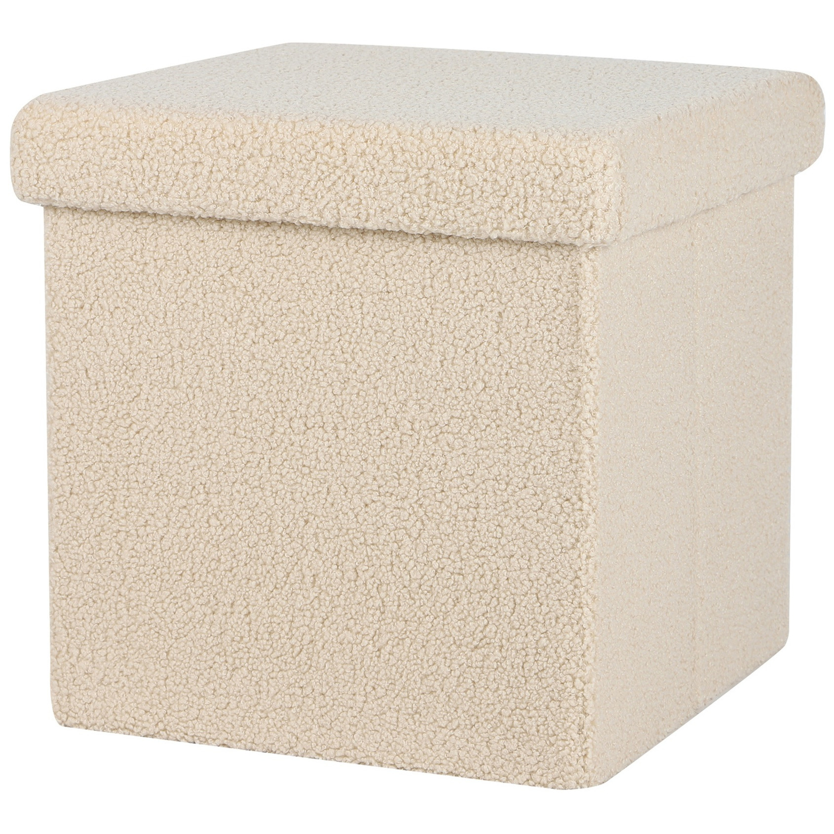 Poef Teddy BOX - hocker - opbergbox - beige - polyester/mdf - 38 x 38 cm - opvouwbaar -