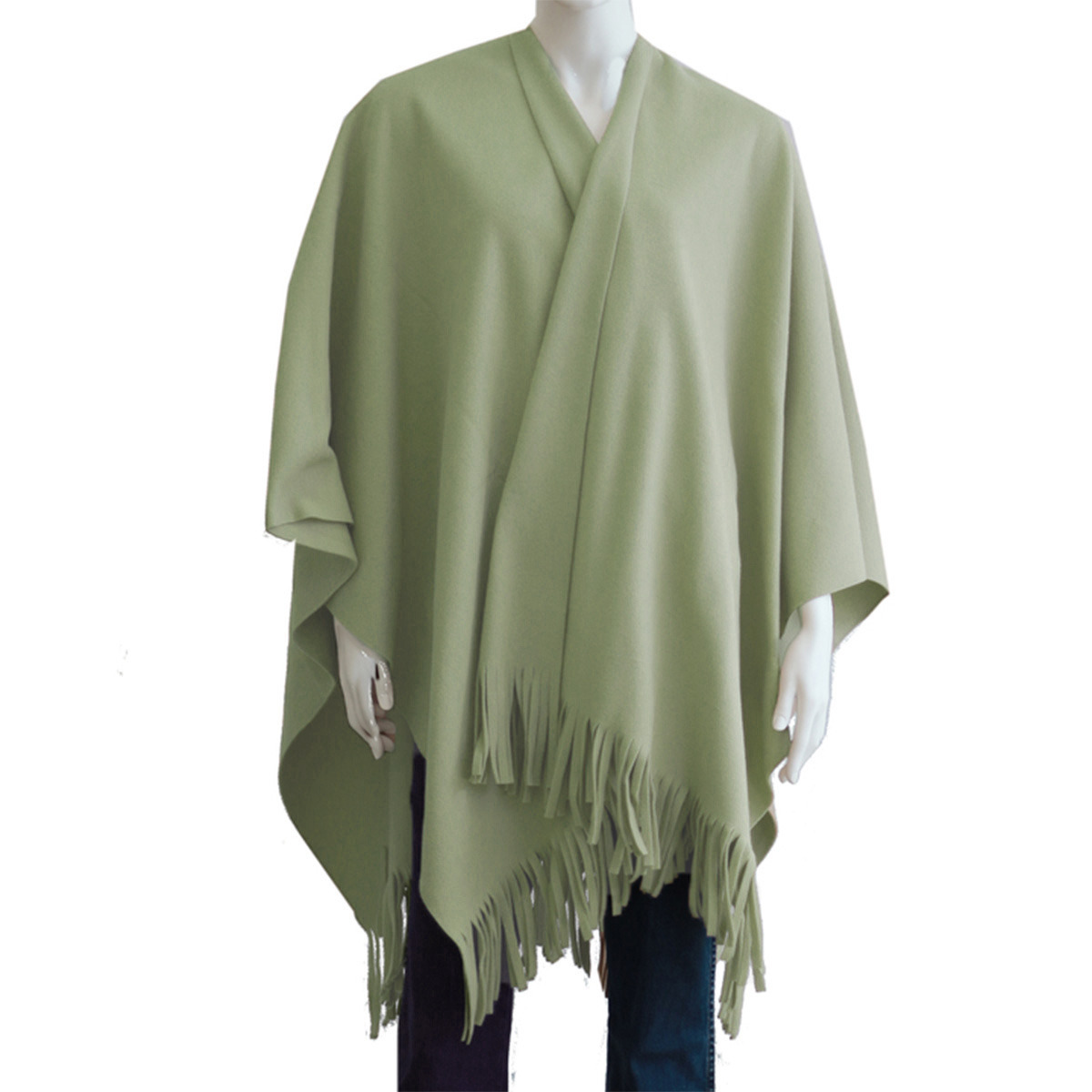 Luxe omslagdoek/poncho - mosgroen - 180 x 140 cm - fleece - Dameskleding accessoires One size -