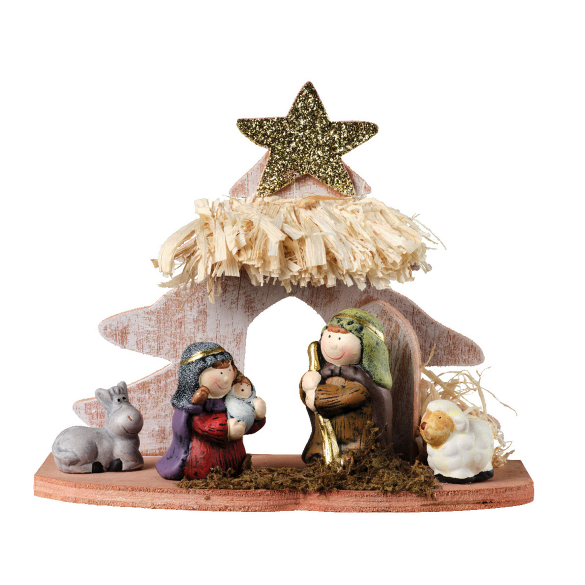 Kinder/kinderkamer kerststal - met kerstbeeldjes - L20 x B8 x H16,5 cm - kinderen -