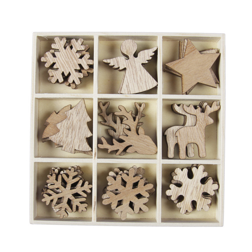 Kleine kersthangers figuurtjes - 72x stuks - hout - 3,5-4 cm -