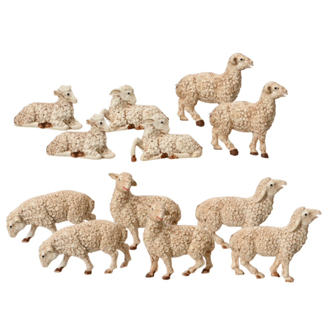 Kerststal schapen beeldjes - 6x st - wit - 5 cm - hout - miniatuur beeldjes -