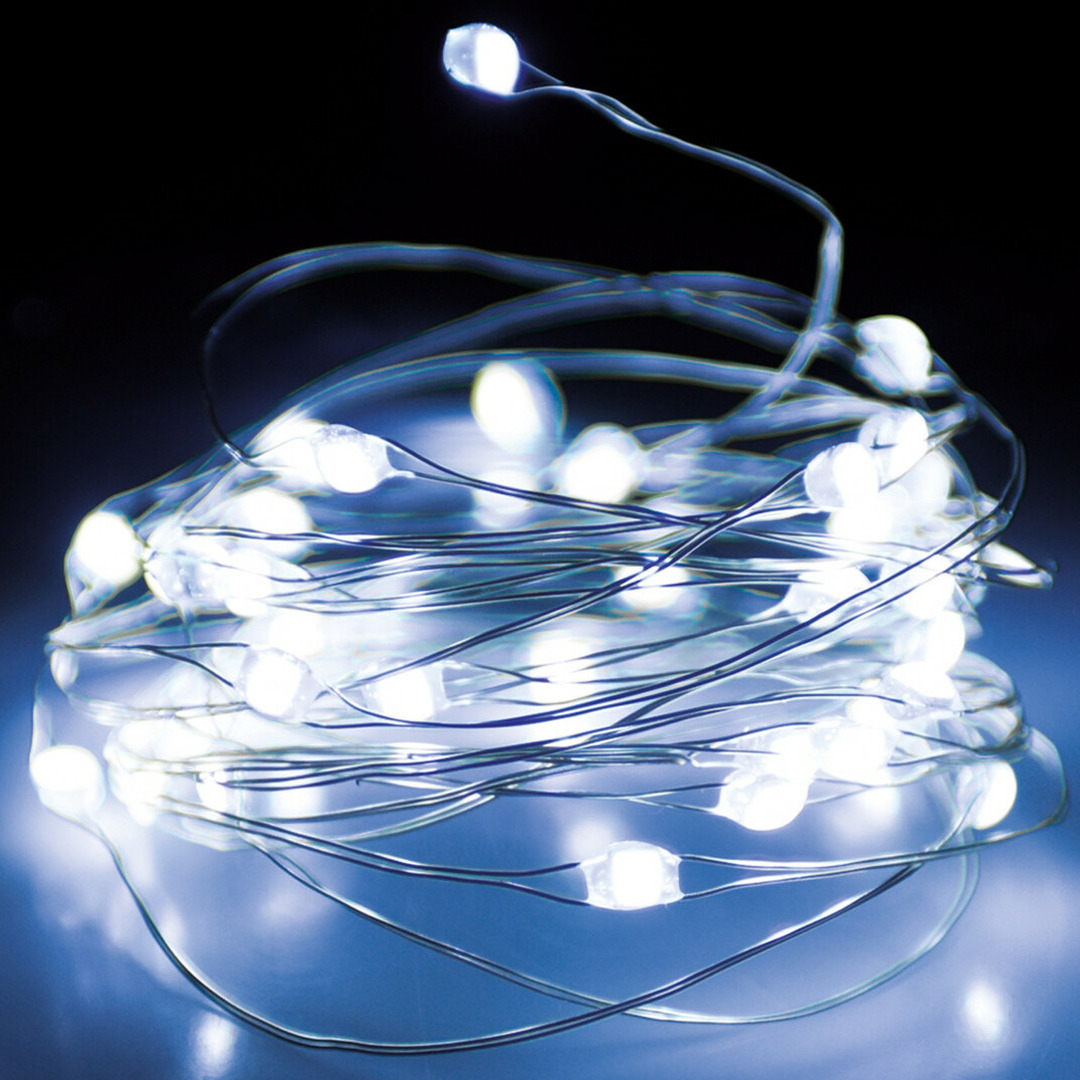Draadverlichting - 2x st - zilver- 66 led lampjes - helder wit - batterij - 100 cm -