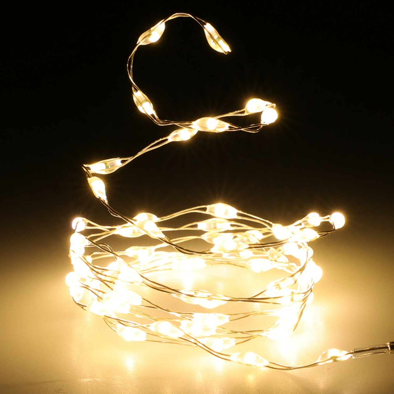 Draadverlichting - 2x st - zilver- 66 led lampjes - warm wit - batterij - 100 cm -