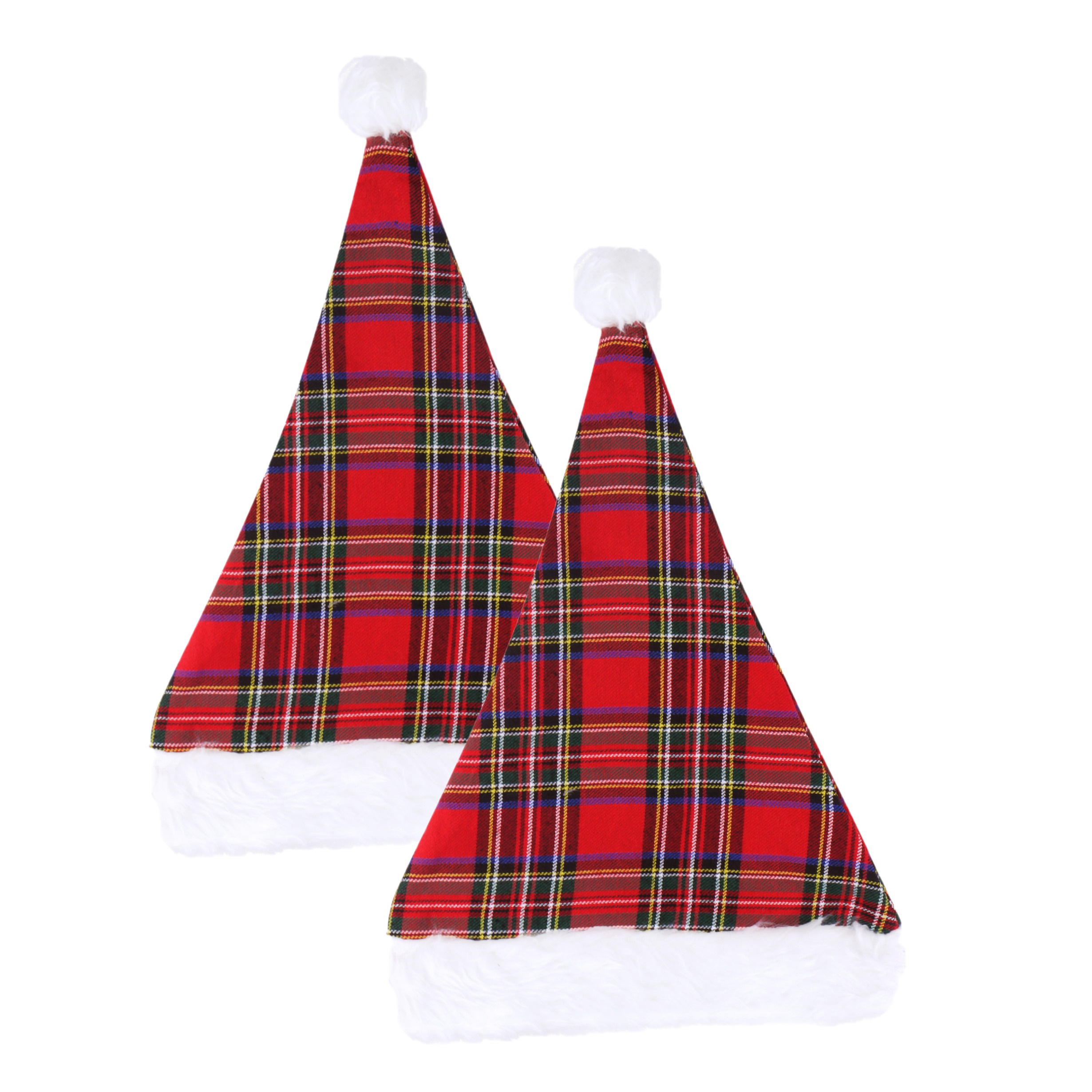 Kerstmutsen - 2x st - rood geruit - 30 x 40 cm - polyester - volwassenen -