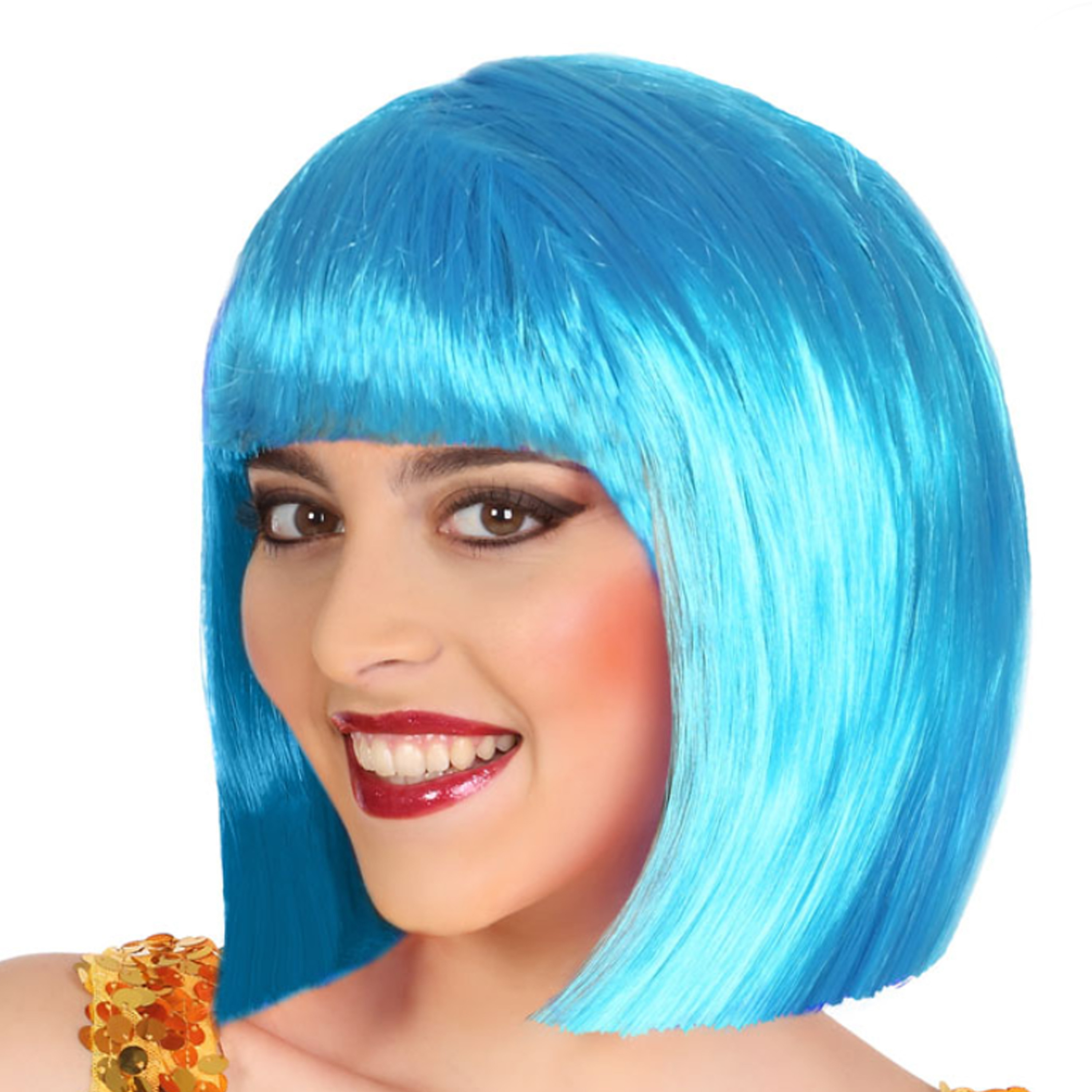 Verkleedpruik voor dames half lang haar - Blauw - Bob lijn - Carnaval/party -