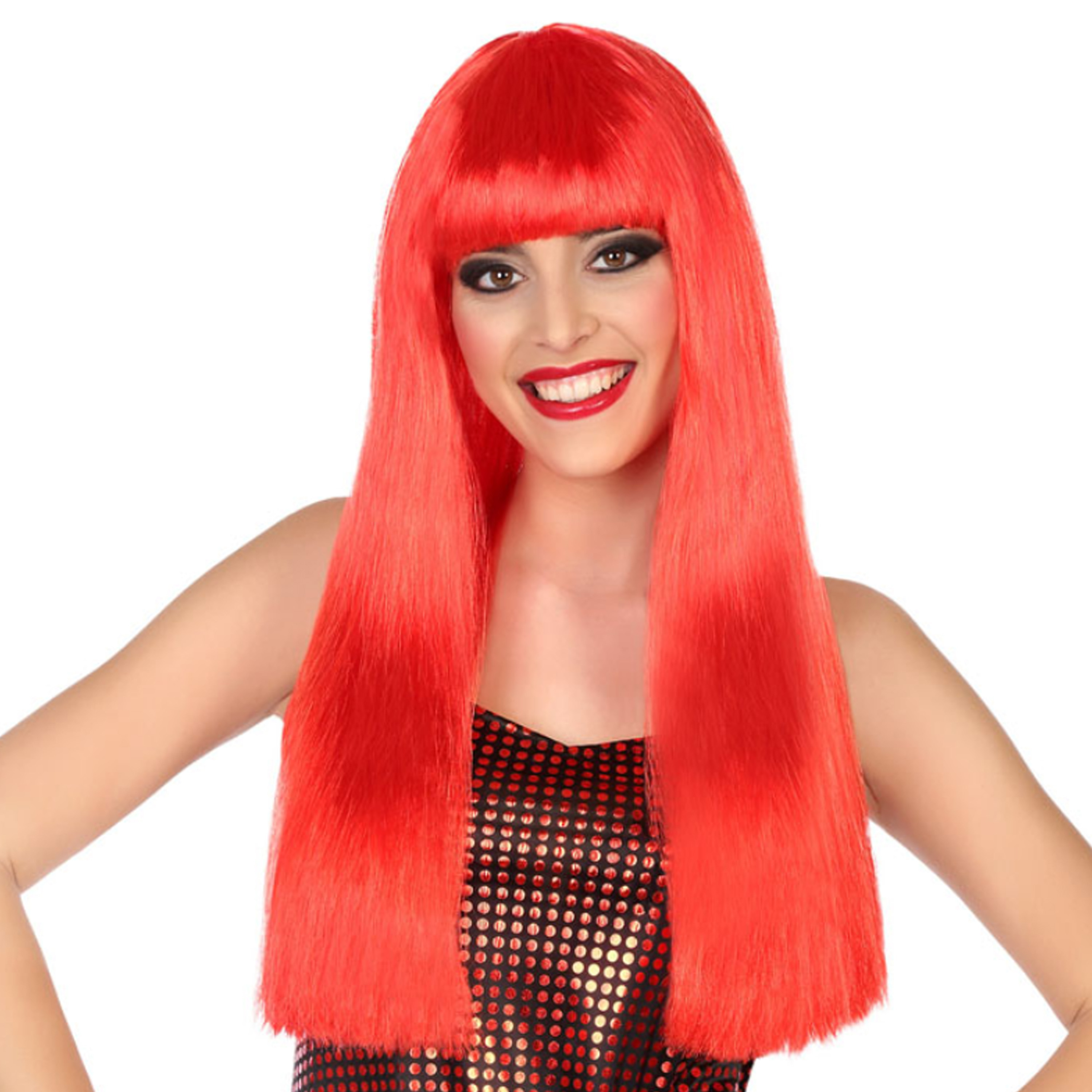 Verkleedpruik voor dames met lang stijl haar - Rood - Carnaval/party -