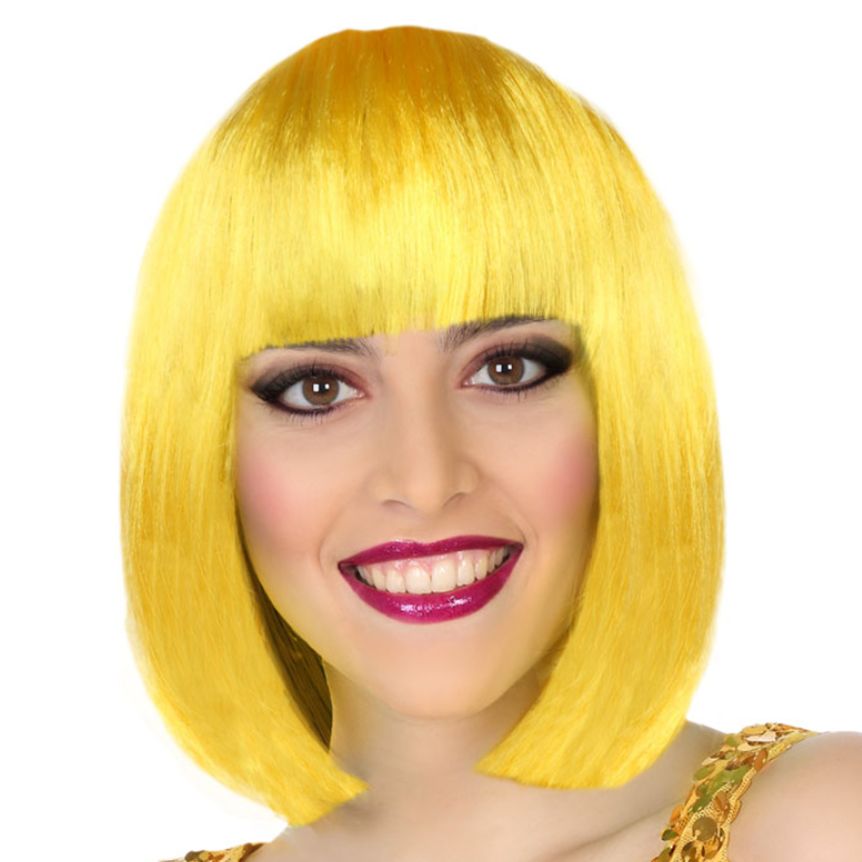 Verkleedpruik voor dames half lang haar - Geel - Bob lijn - Carnaval/party -
