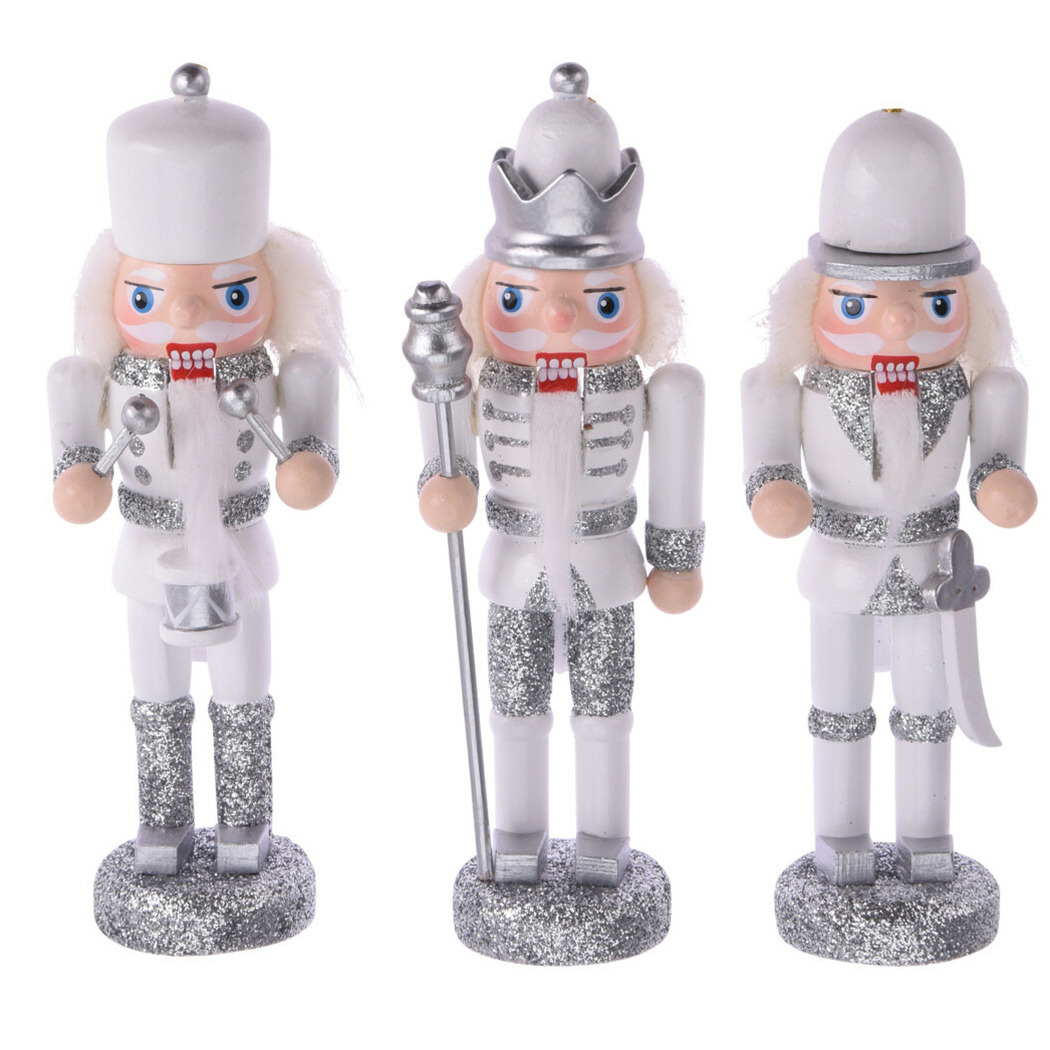 Christmas Decoration Kersthanger notenkrakers - zilver - 3x- 12cm -
