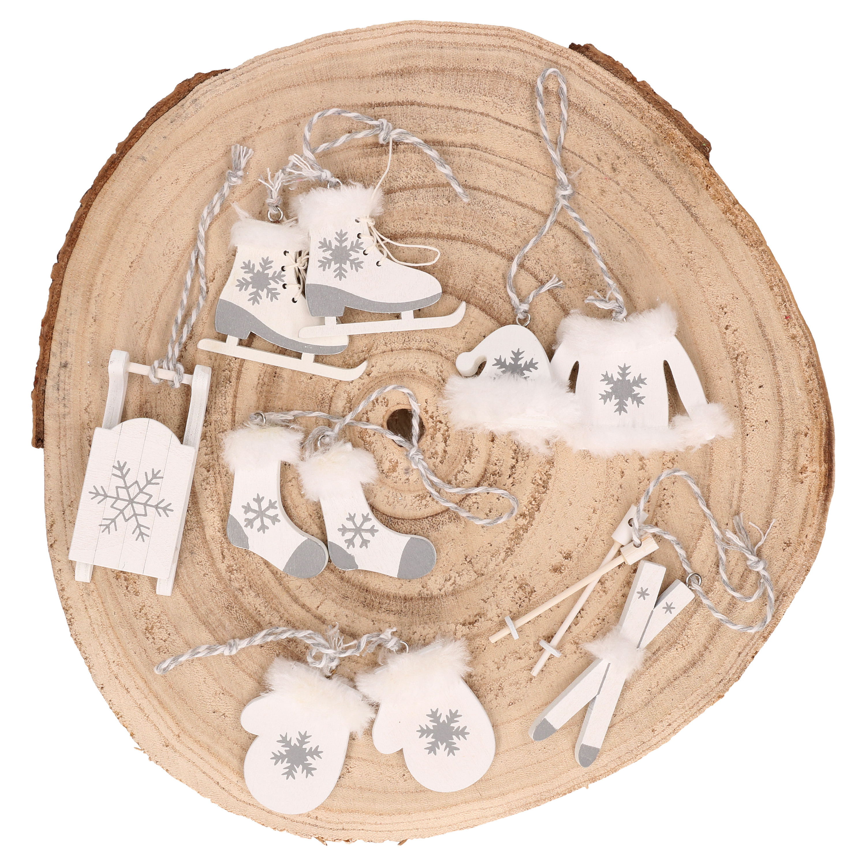 Othmar Decorations kersthangers - winter - 6x - hout - wit - 8 cm -