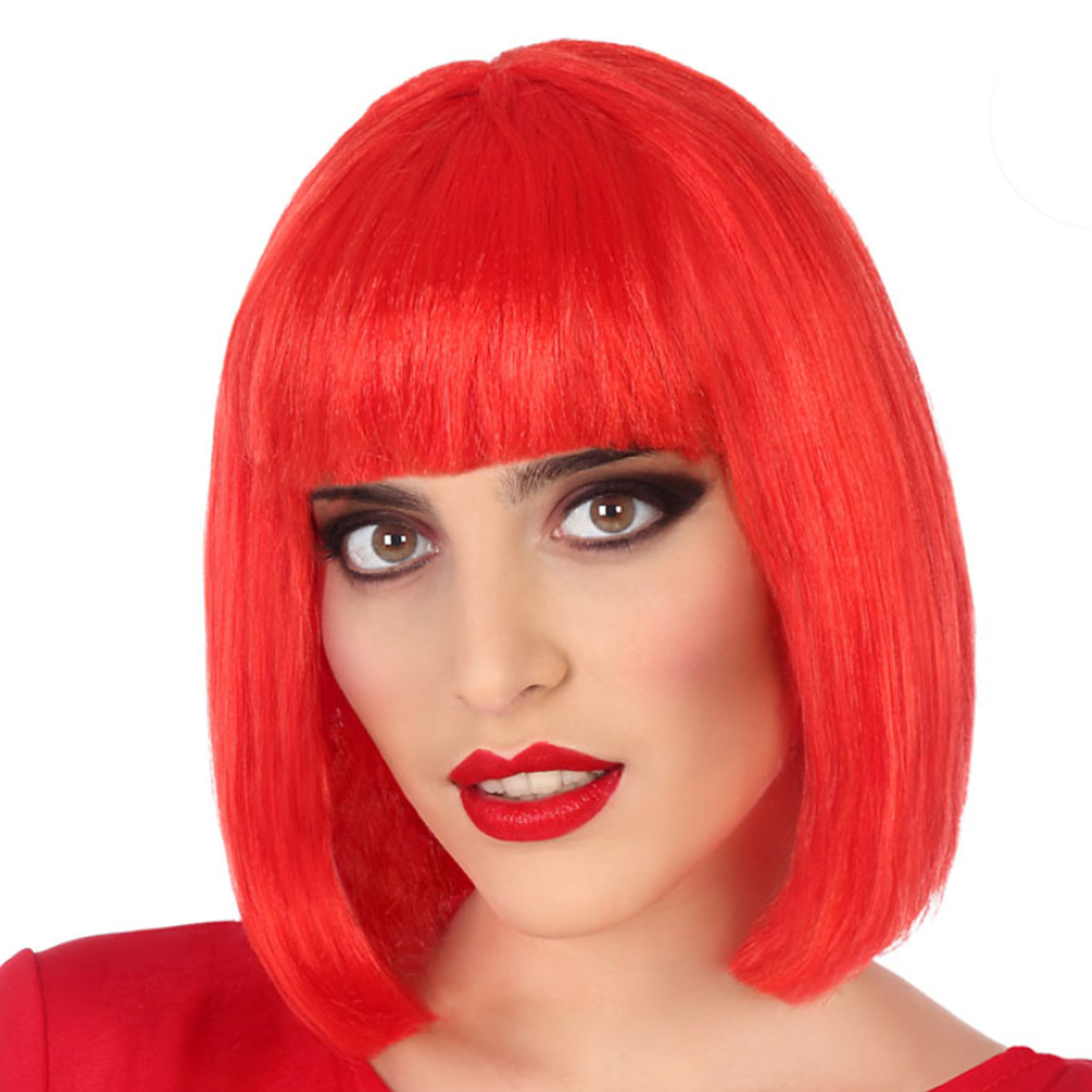 Verkleedpruik voor dames half lang haar - Rood - Bob lijn - Carnaval/party -