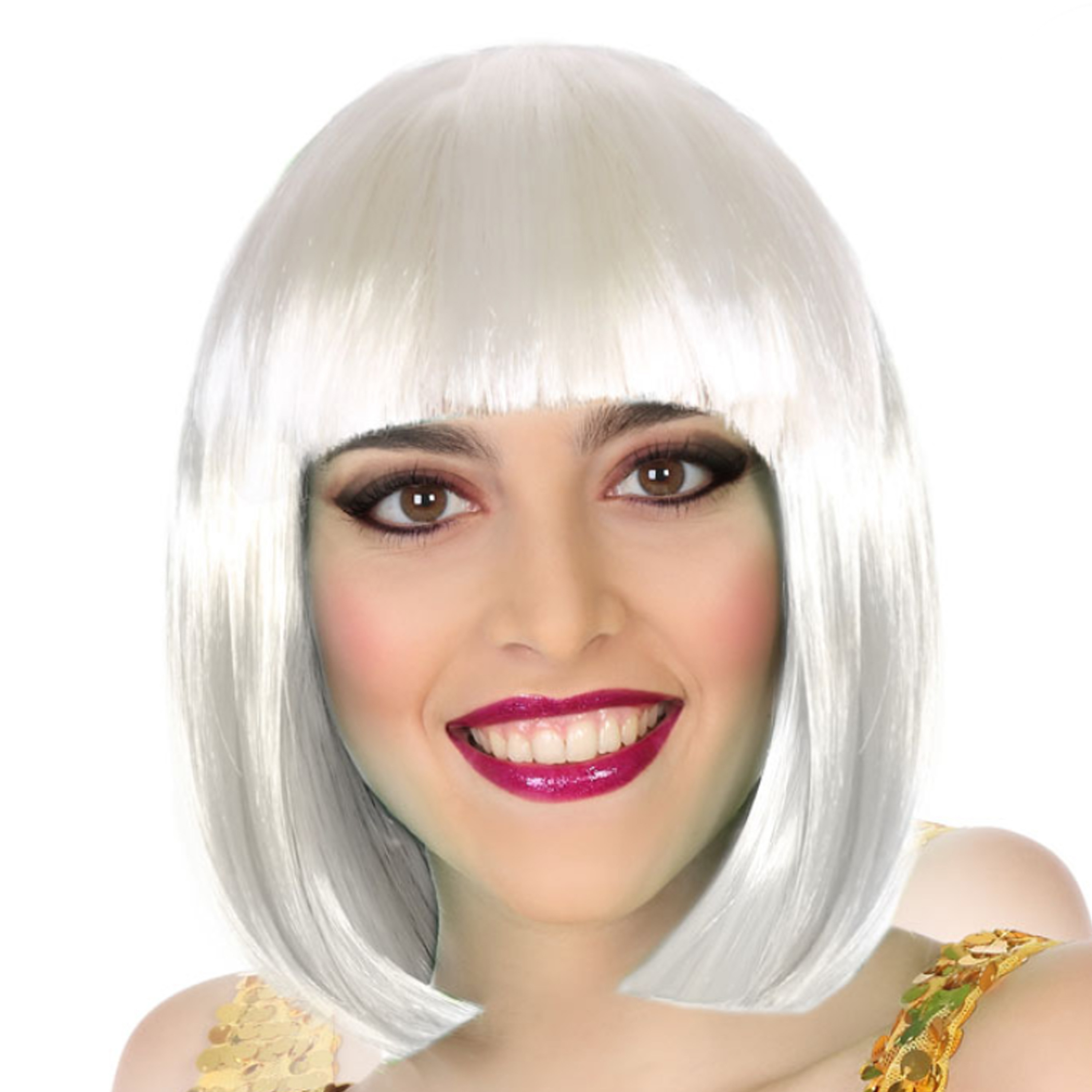 Verkleedpruik voor dames half lang haar - Wit - Bob lijn - Carnaval/party -