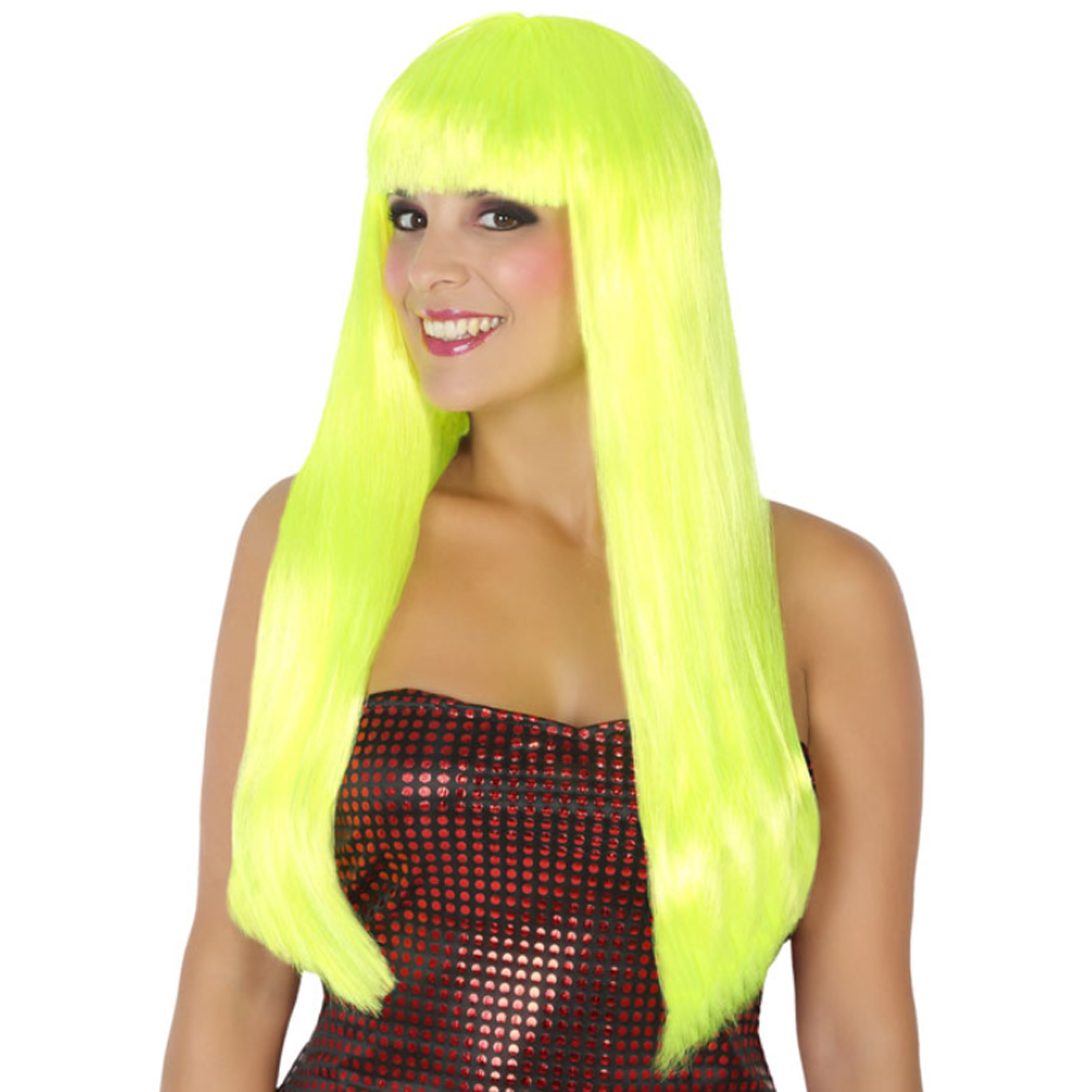 Verkleedpruik voor dames met lang stijl haar - Geel - Carnaval/party -