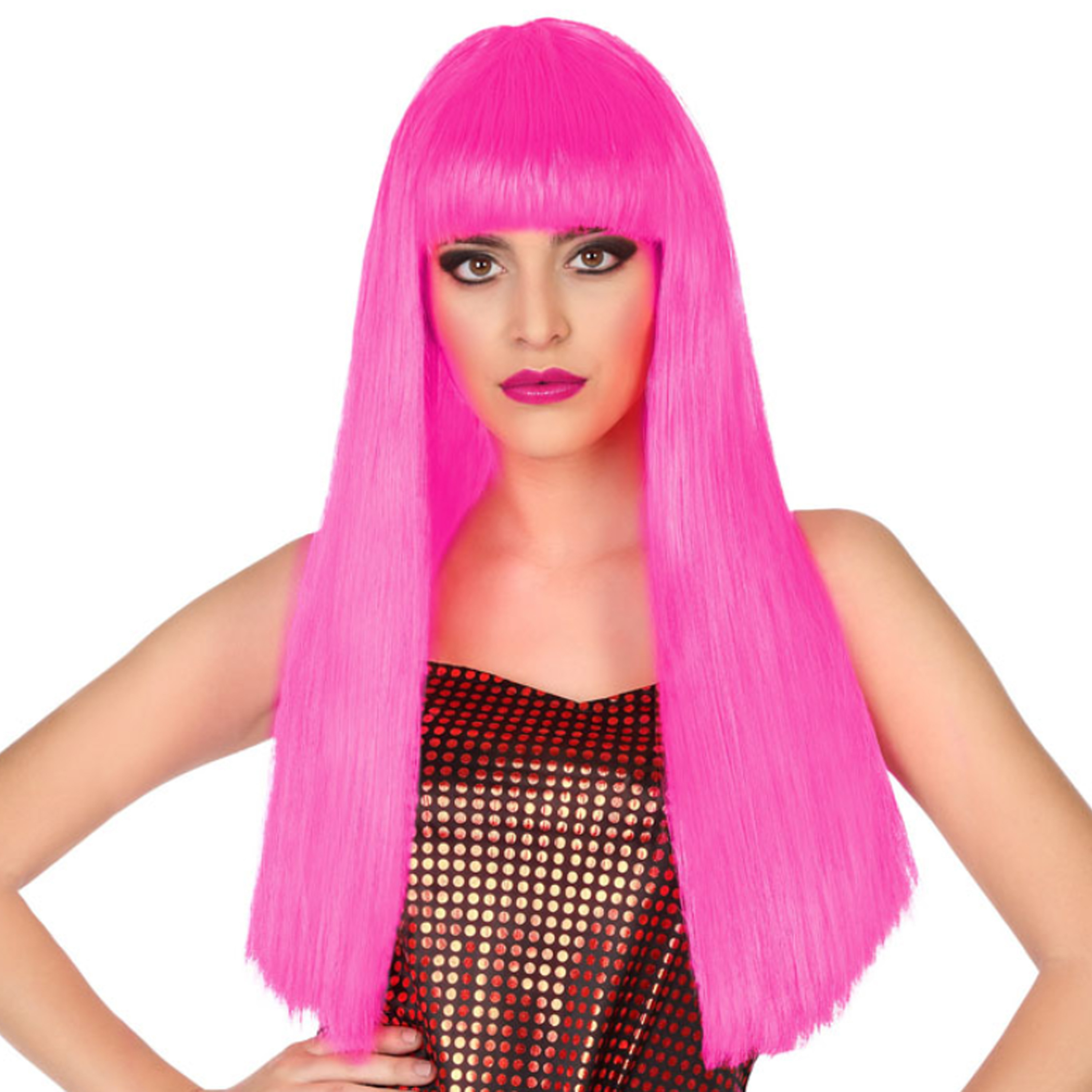 Verkleedpruik voor dames met lang stijl haar - Roze - Carnaval/party -
