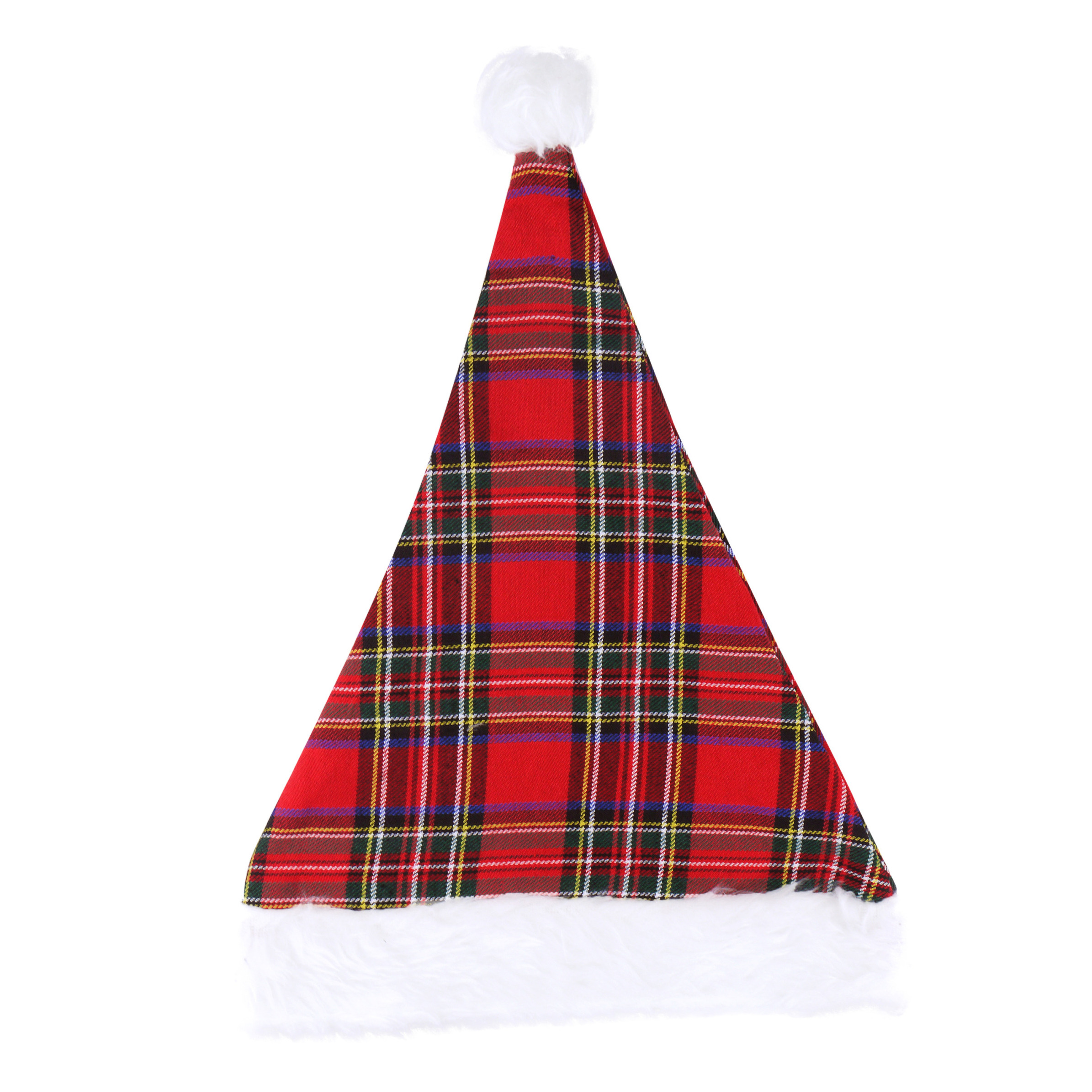 Henbrandt Kerstmuts - rood geruit - 30 x 40 cm - polyester - voor volwassenen -