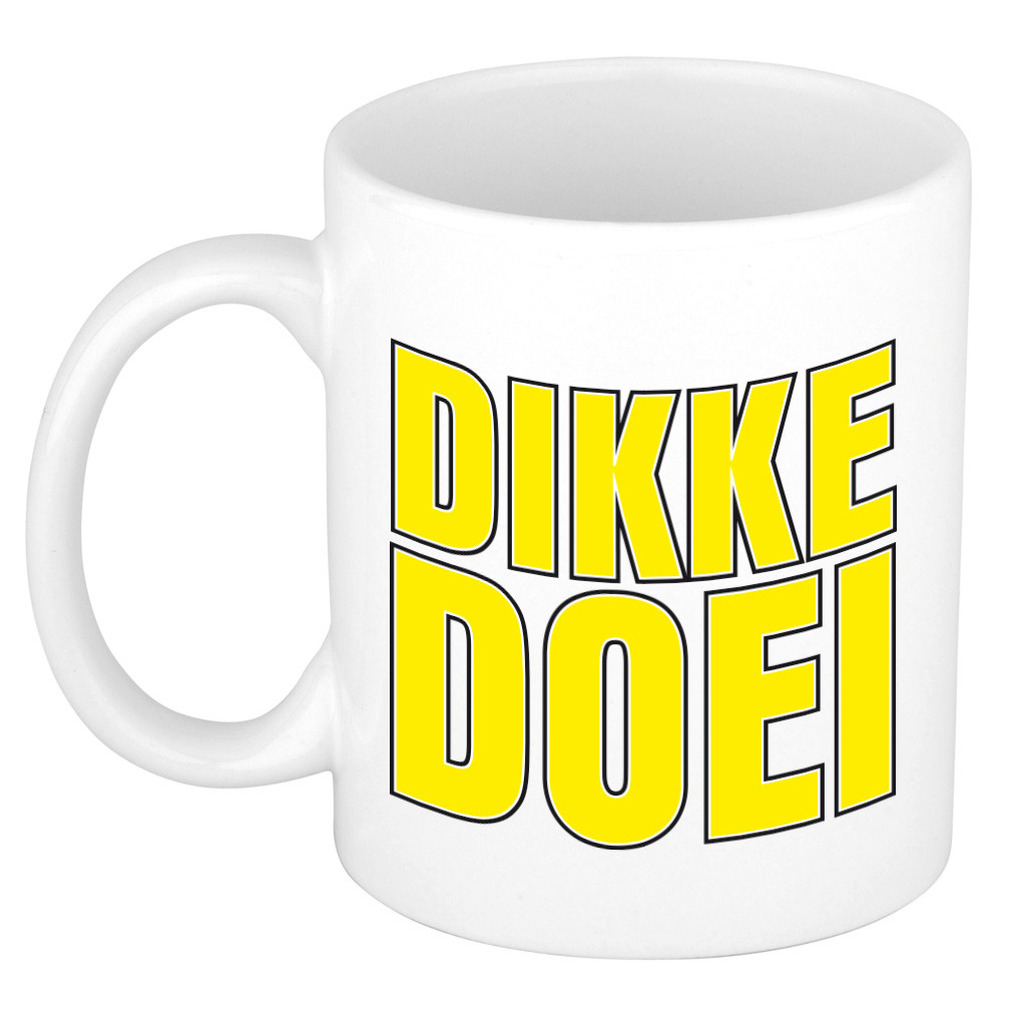 Afscheid cadeau mok collega - dikke doei - geel - 300 ml - keramiek -