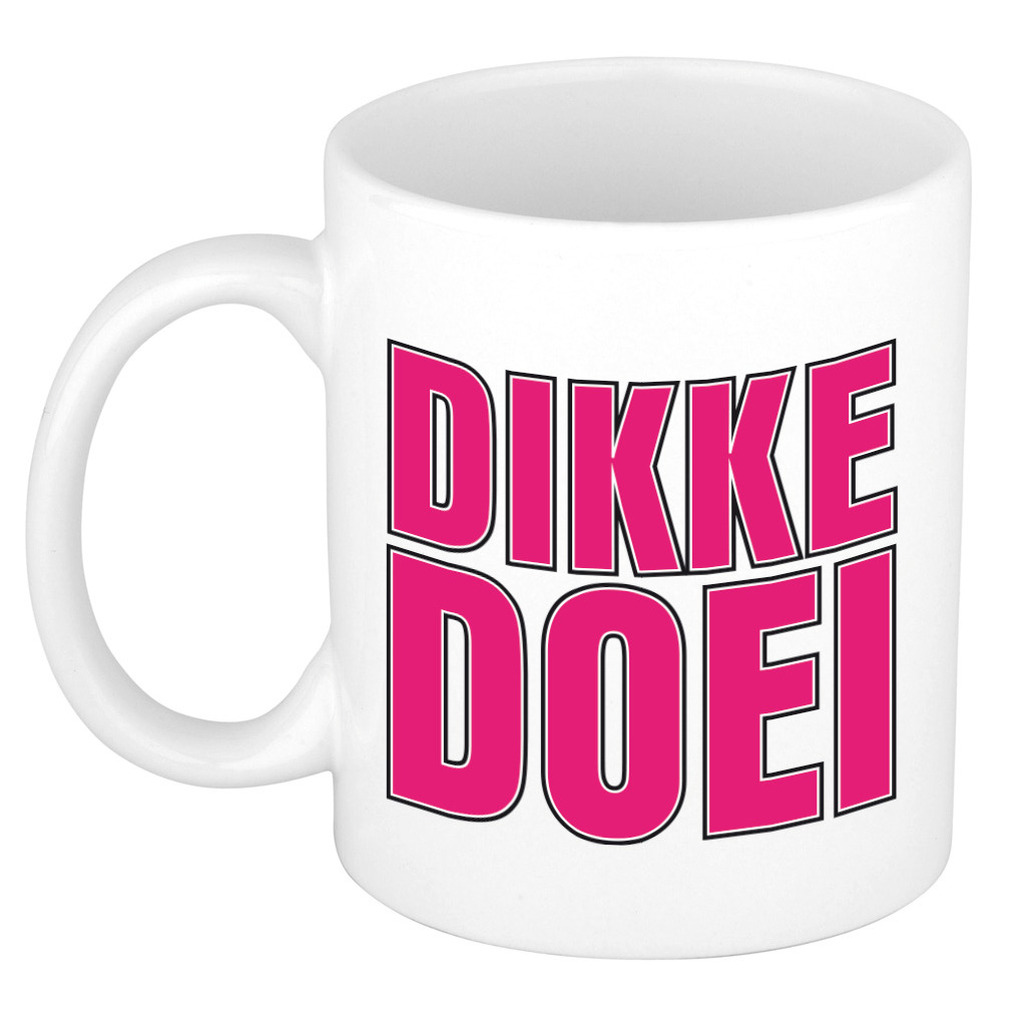 Afscheid cadeau mok collega - dikke doei - roze - 300 ml - keramiek -