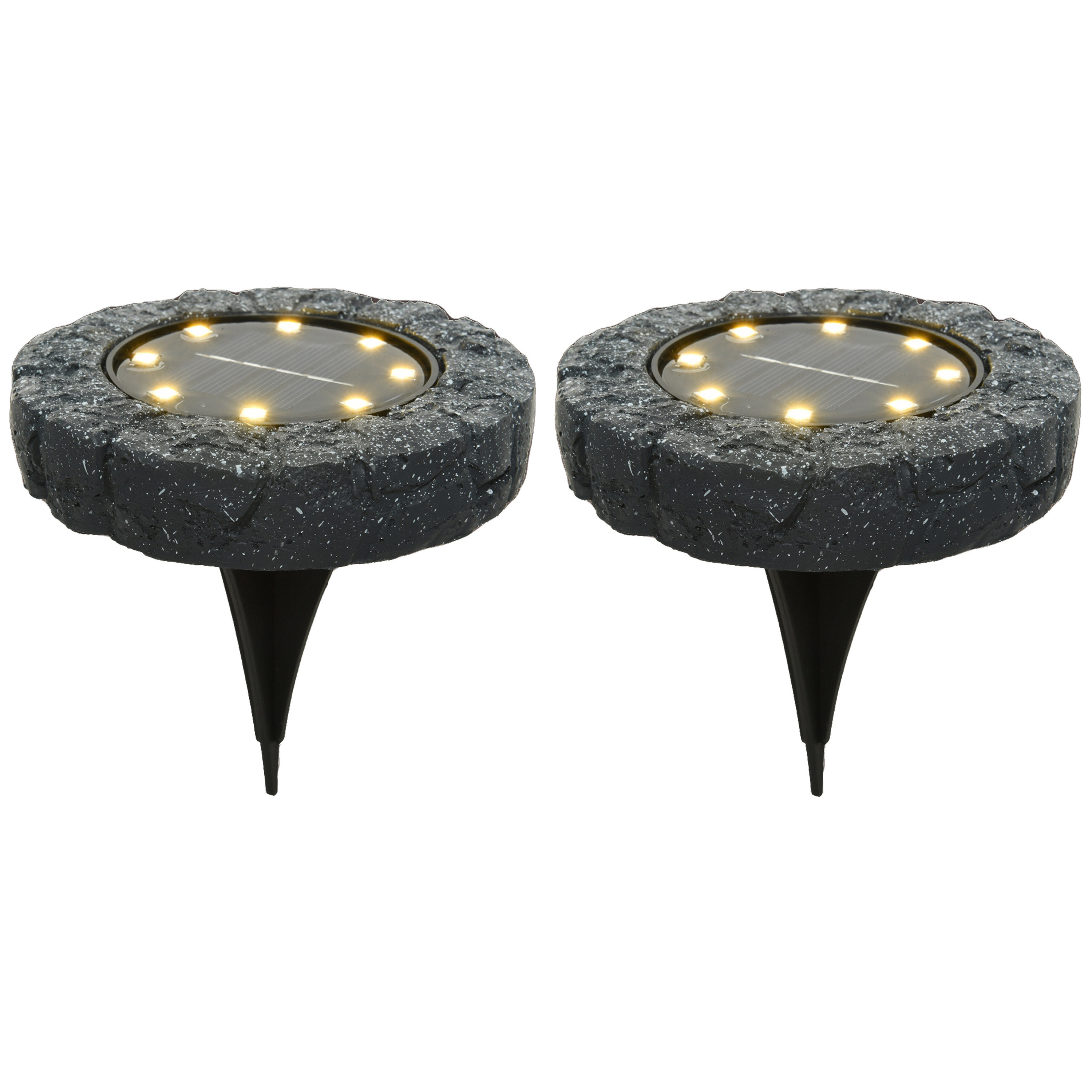 Solar grond prikspot/tuinspot led - 2x - kunststeen - steengrijs - 11 x 2 cm - warm wit -