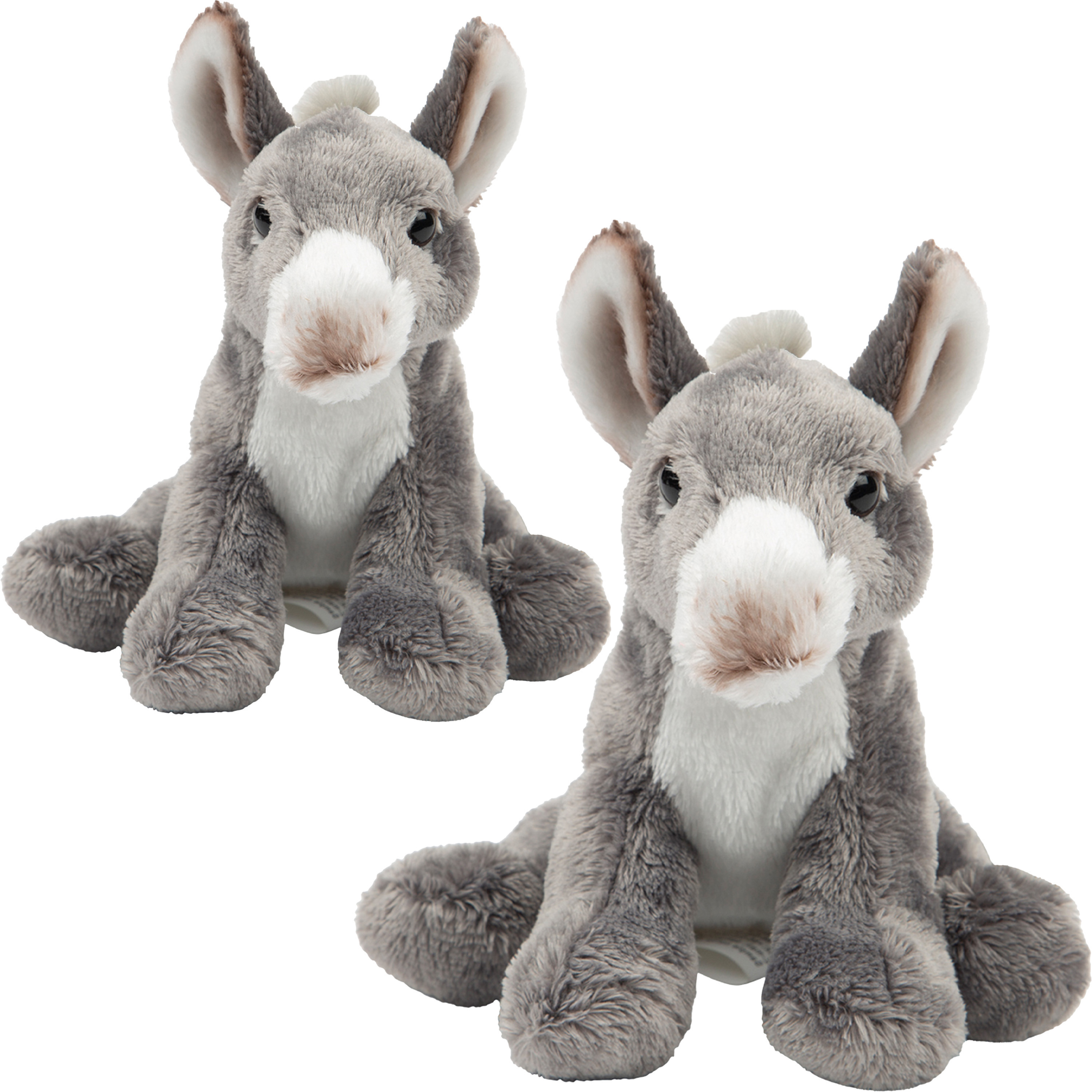 Pluche knuffeldieren set 2x Ezels - grijs - 13 en 33 cm - boerderij familie knuffels -