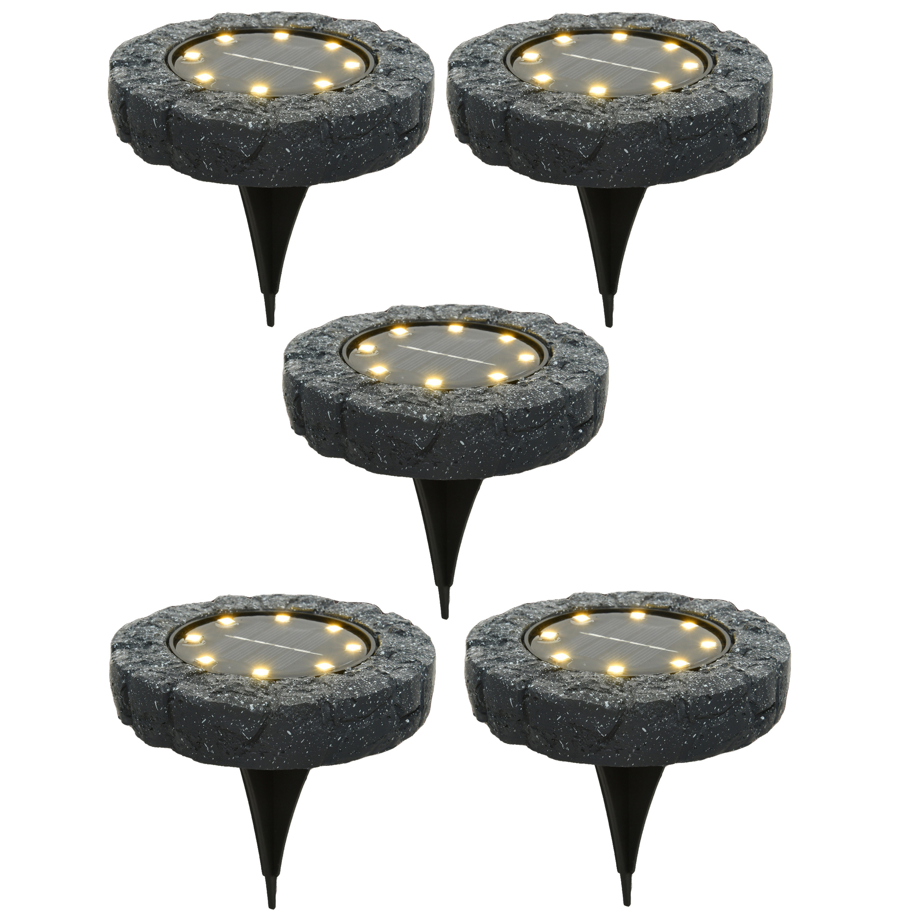 Solar grond prikspot/tuinspot led - 5x - kunststeen - steengrijs - 11 x 2 cm - warm wit -