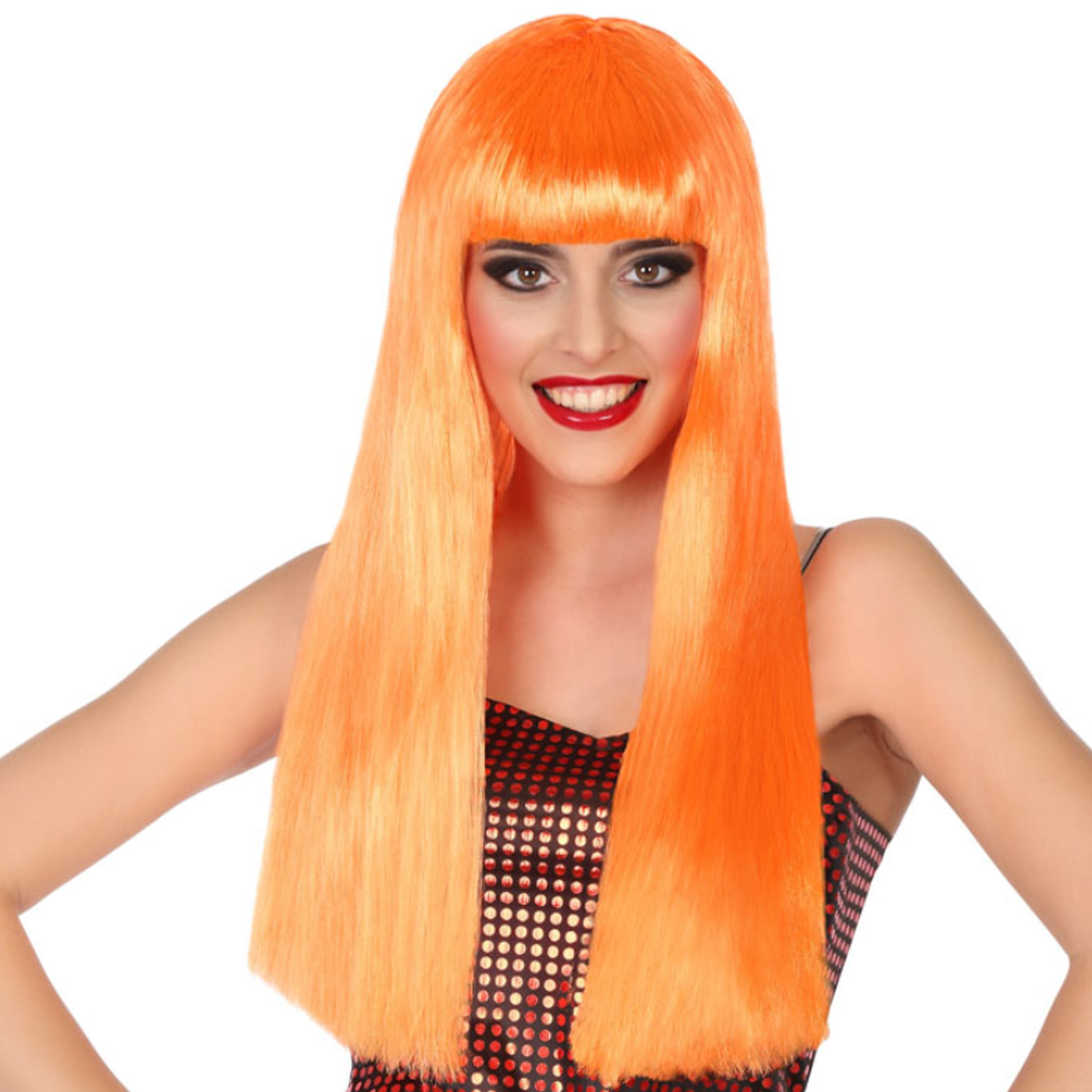 Verkleedpruik voor dames met lang stijl haar - Oranje - Carnaval/party -