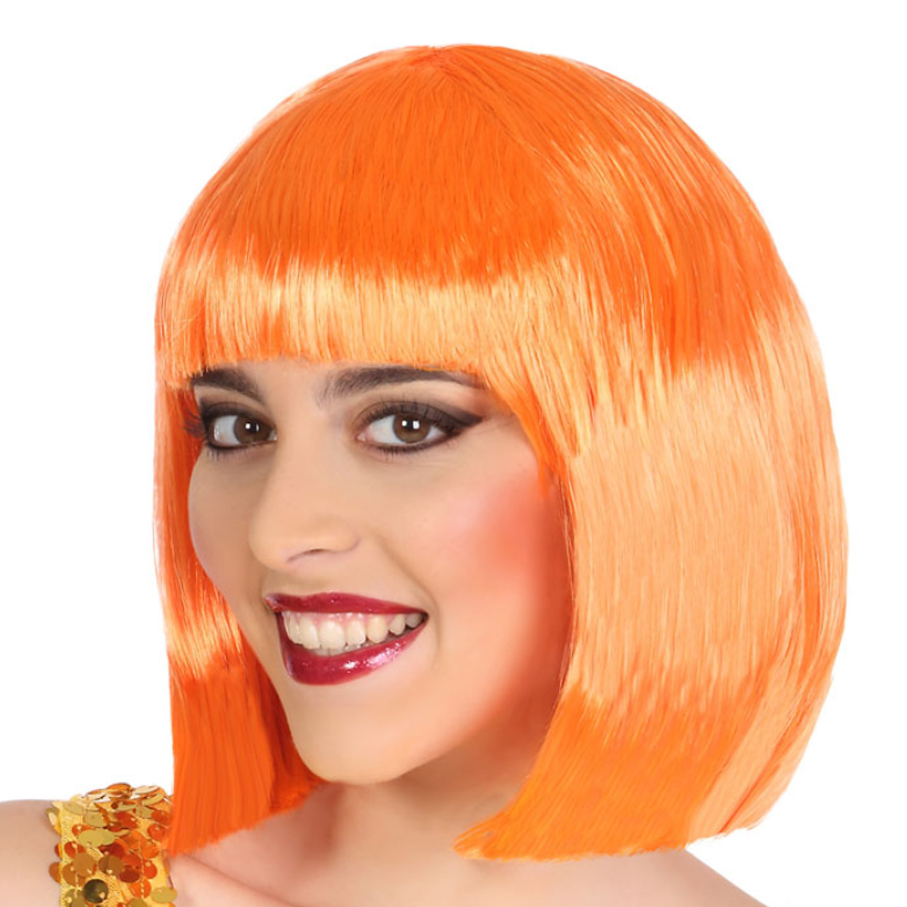 Verkleedpruik voor dames half lang haar - Oranje - Bob lijn - Carnaval/party -