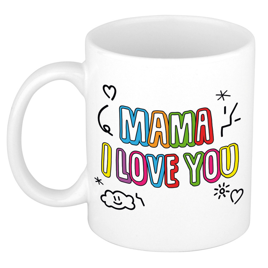Moeder/mama cadeau mok - I love you - multi - 300 ml - moederdag/verjaardag -