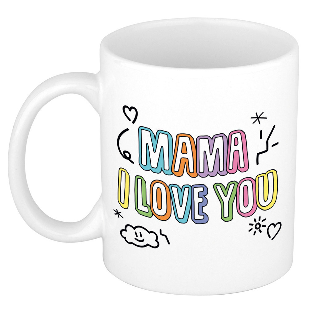 Moeder/mama cadeau mok - I love you - pastel - 300 ml - moederdag/verjaardag -
