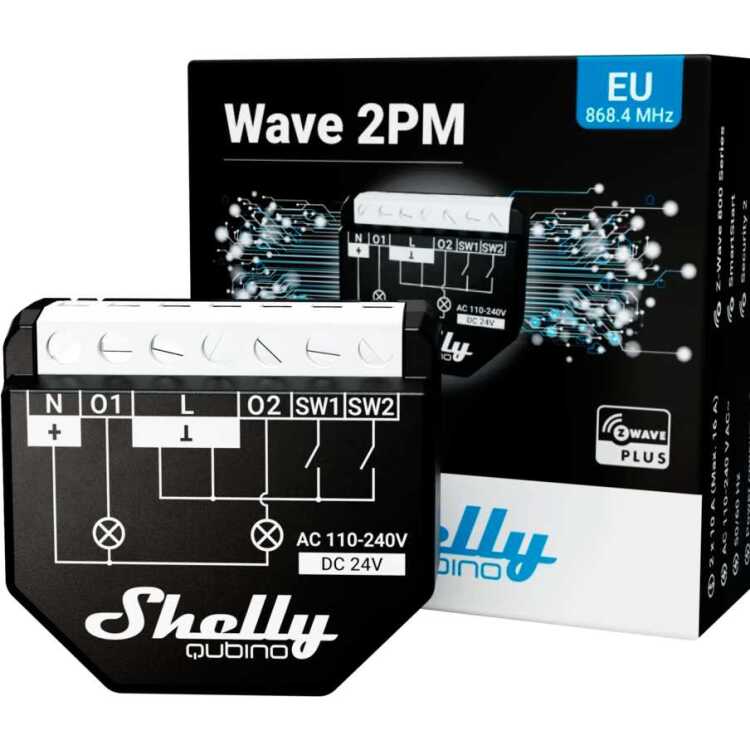 Shelly Qubino Wave 2PM relais 2-kanaals, Z-Wave