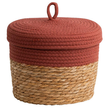Mand met deksel Nowie - terracotta - katoen - 19xØ27 cm - Leen Bakker
