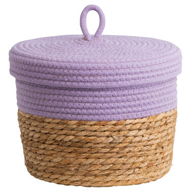 Mand met deksel Nowie - lila - katoen - 19xØ27 cm - Leen Bakker