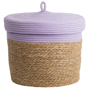 Mand met deksel Nowie - lila - katoen - 32xØ37 cm - Leen Bakker