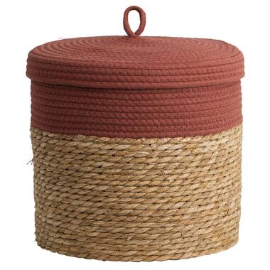 Mand met deksel Nowie - terracotta - katoen - 29xØ32 cm - Leen Bakker